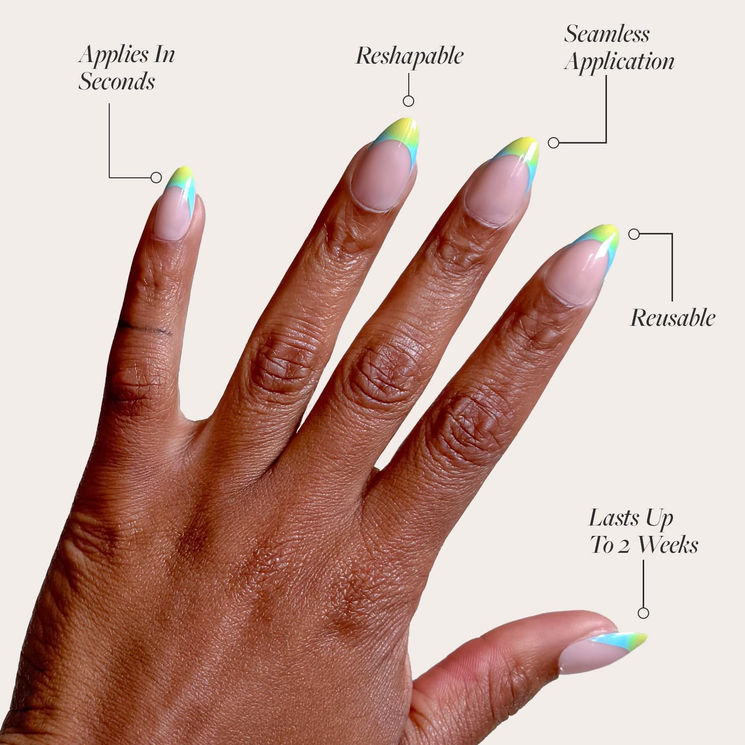 Glamnetic Press On Nails - St. Barths | Semi-Transparent Ombre French Tip Short Almond Nails, Reusable | 15 Sizes - 30 Nail Kit