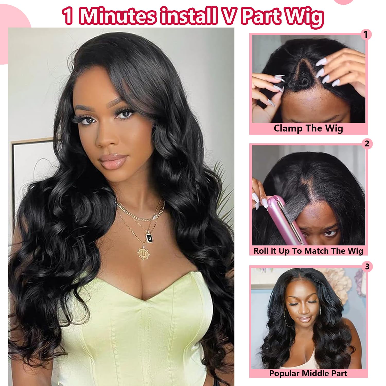 V Part Wig Human Hair Body Wave For Black Women Wigs Human Hair Glueless Wear And Go U Part Human Hair Wig 100% Body Wave Human