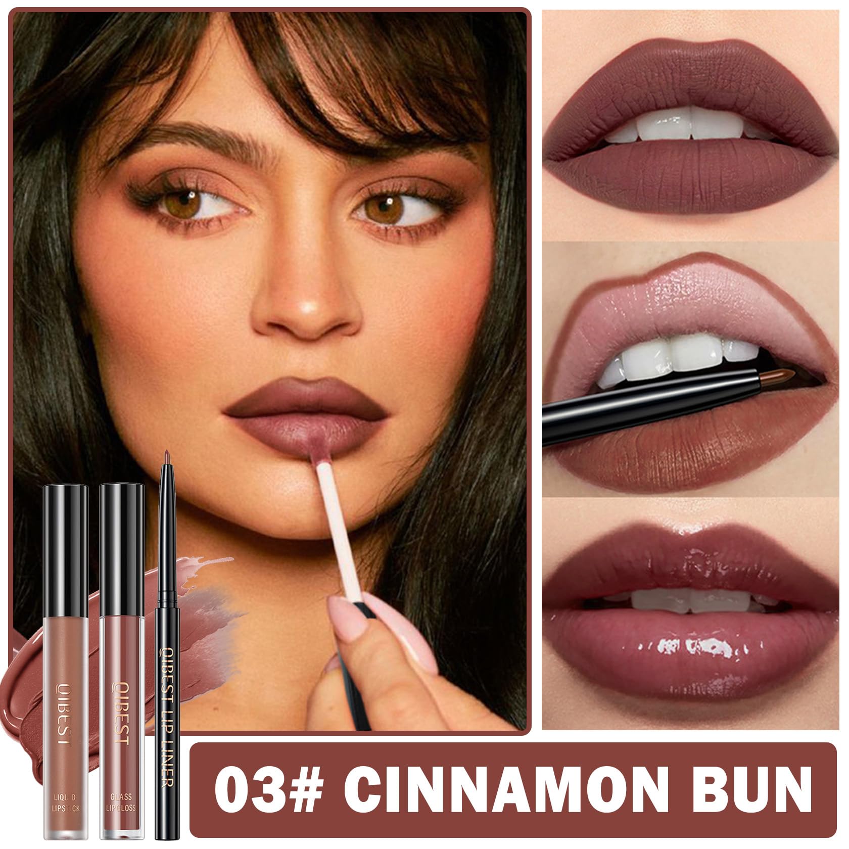 3 in 1 Lip Liner Pencil and Lipstick lipgloss Set Matte Lipstick Lip Gloss Kit Long-lasting Nonstick Cup Smudge Proof Lip Kits w