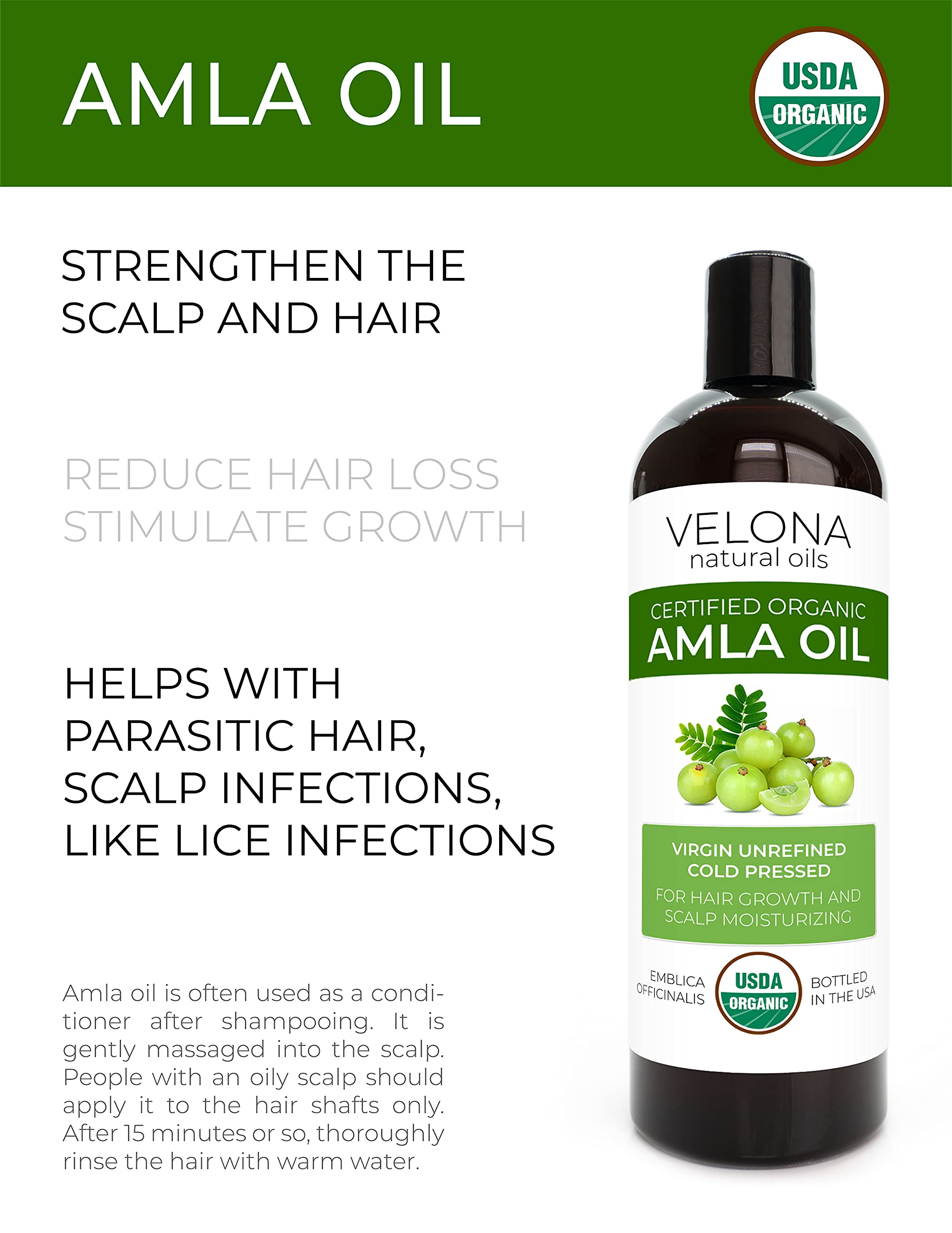 Velona Amla Oil Usda Certified Organic - 32 Oz | 100% Pure And Natural Carrier Oil | Extra Virgin, Unrefined, Cold Pressed | Hai