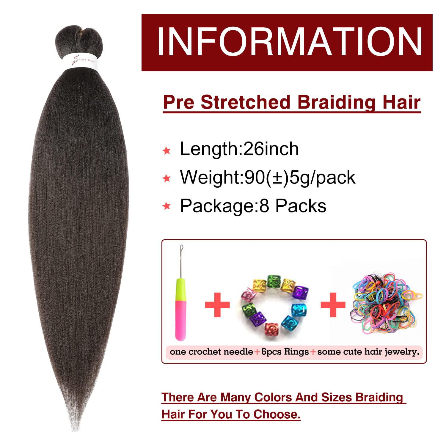 Pre-Stretched Braiding Hair 26 ' '-8 Packs Synthetic Braiding Hair, Hair Extensions For Braids, Hot Water Setting Professional S