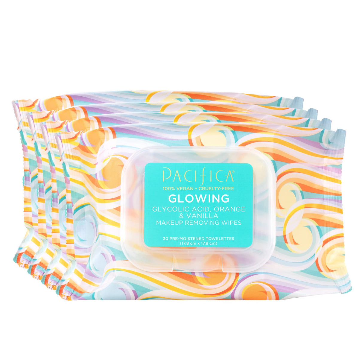 Pacifica Beauty | Glowing Makeup Remover Wipes | Gycolic Acid, Coconut Water, Aloe Infused | Daily Cleansing + Exfoliating | Cle