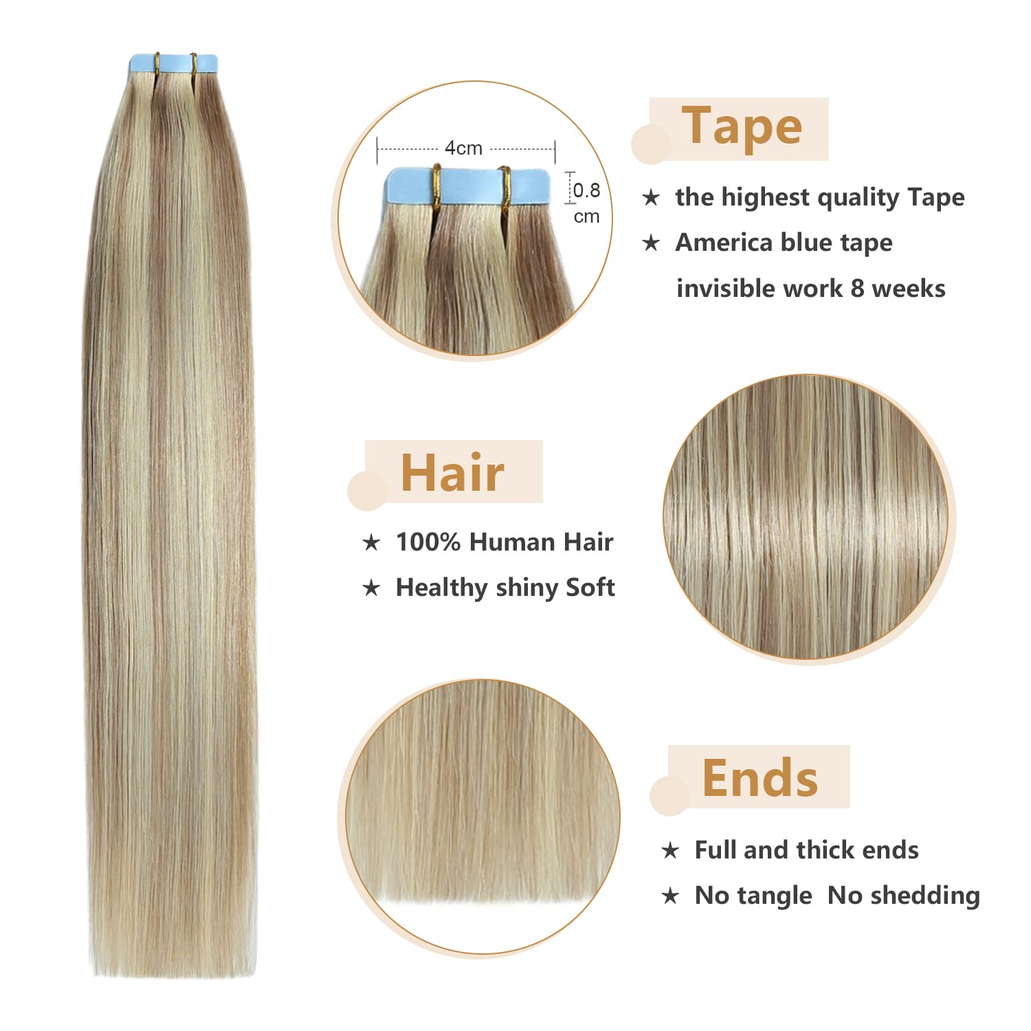 Yilite Blonde Tape In Hair Extensions 16Inch Tape In Real Hair Extensions Highlight 18 Ash Blonde Mix 613 Blonde Real Human Hair