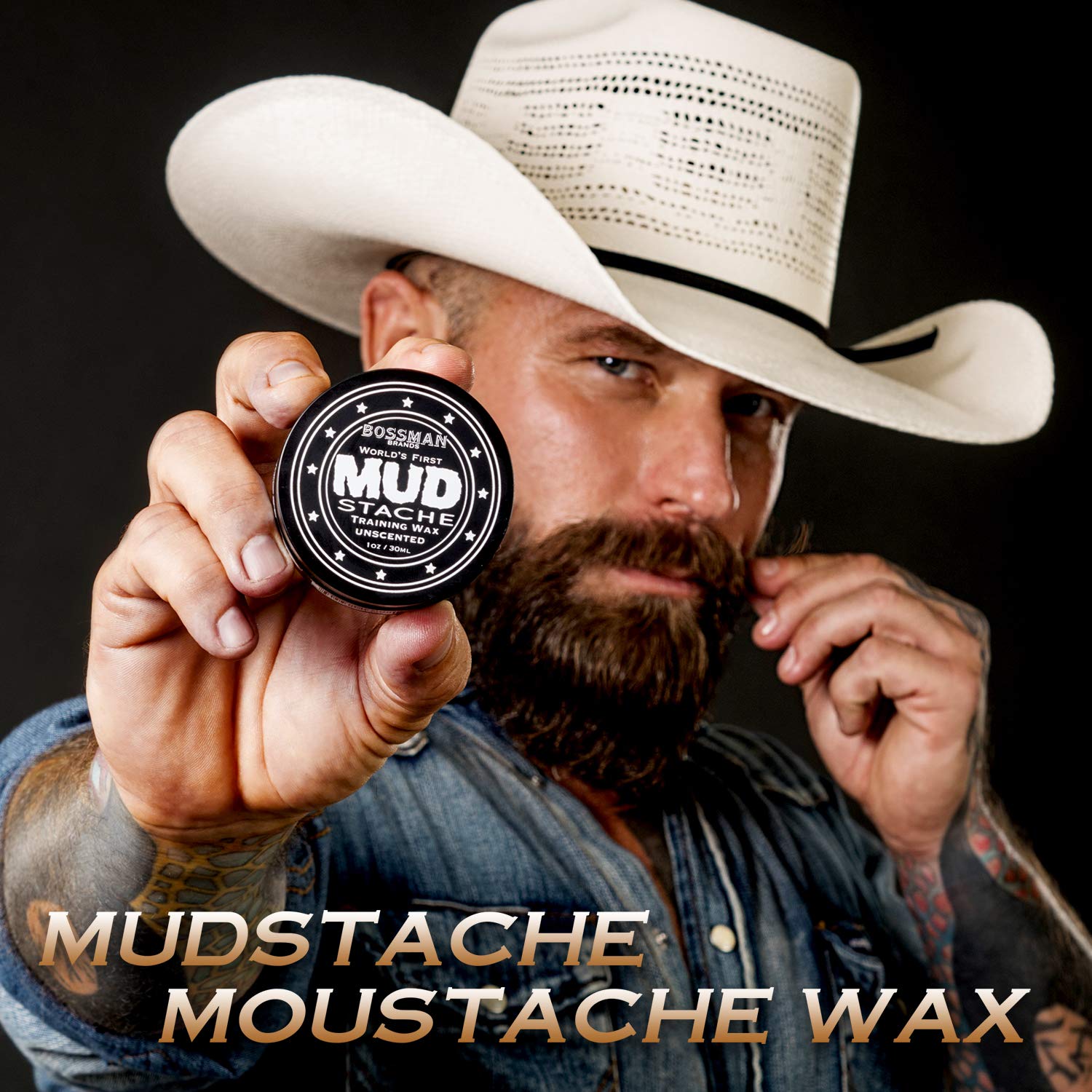 Bossman MUDstache Unscented Mustache Wax - 2 Pack - No Pull - Spreads Easy for a Strong Non-Tacky 24 hr Hold - Tame, Train and S