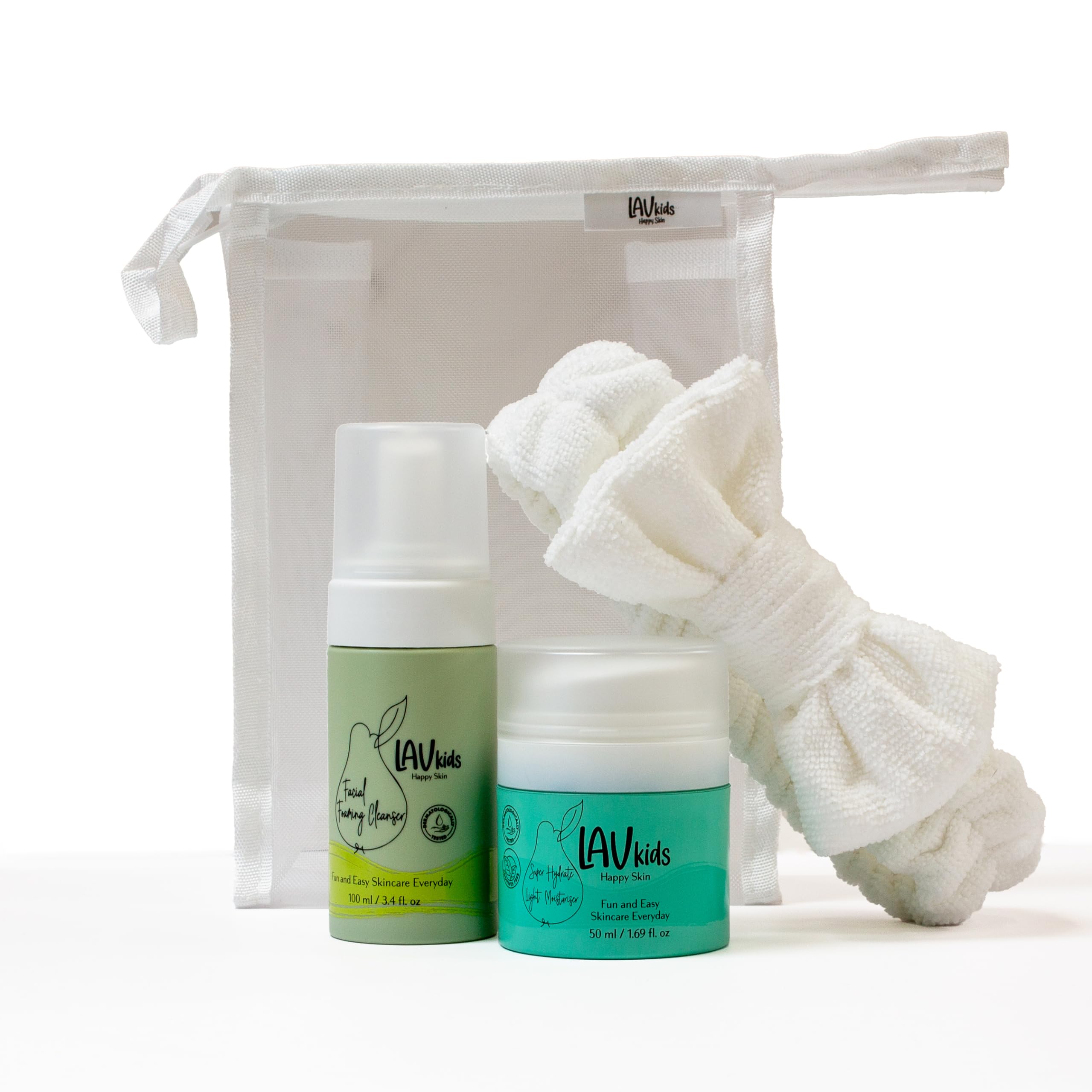 Lav Kids Moisturising Skincare Bundle- Foaming Facial Cleanser 100ml & Face Moisturiser 50ml (green, blue)
