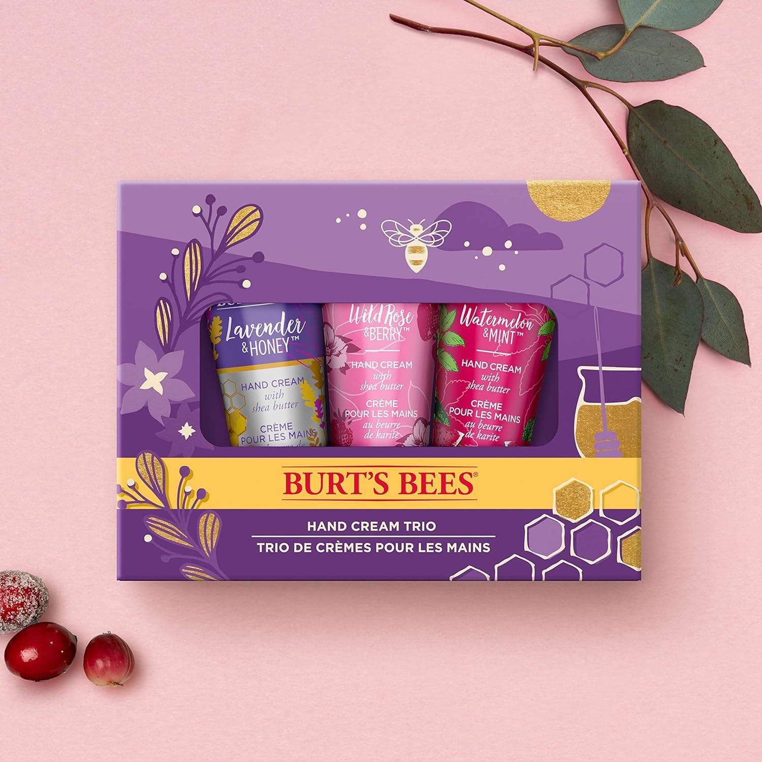 Burts Bees Christmas Gifts, 3 Body Care Stocking Stuffers Products, Hand Cream Trio Set - Lavender Honey, Watermelon Mint & Wild