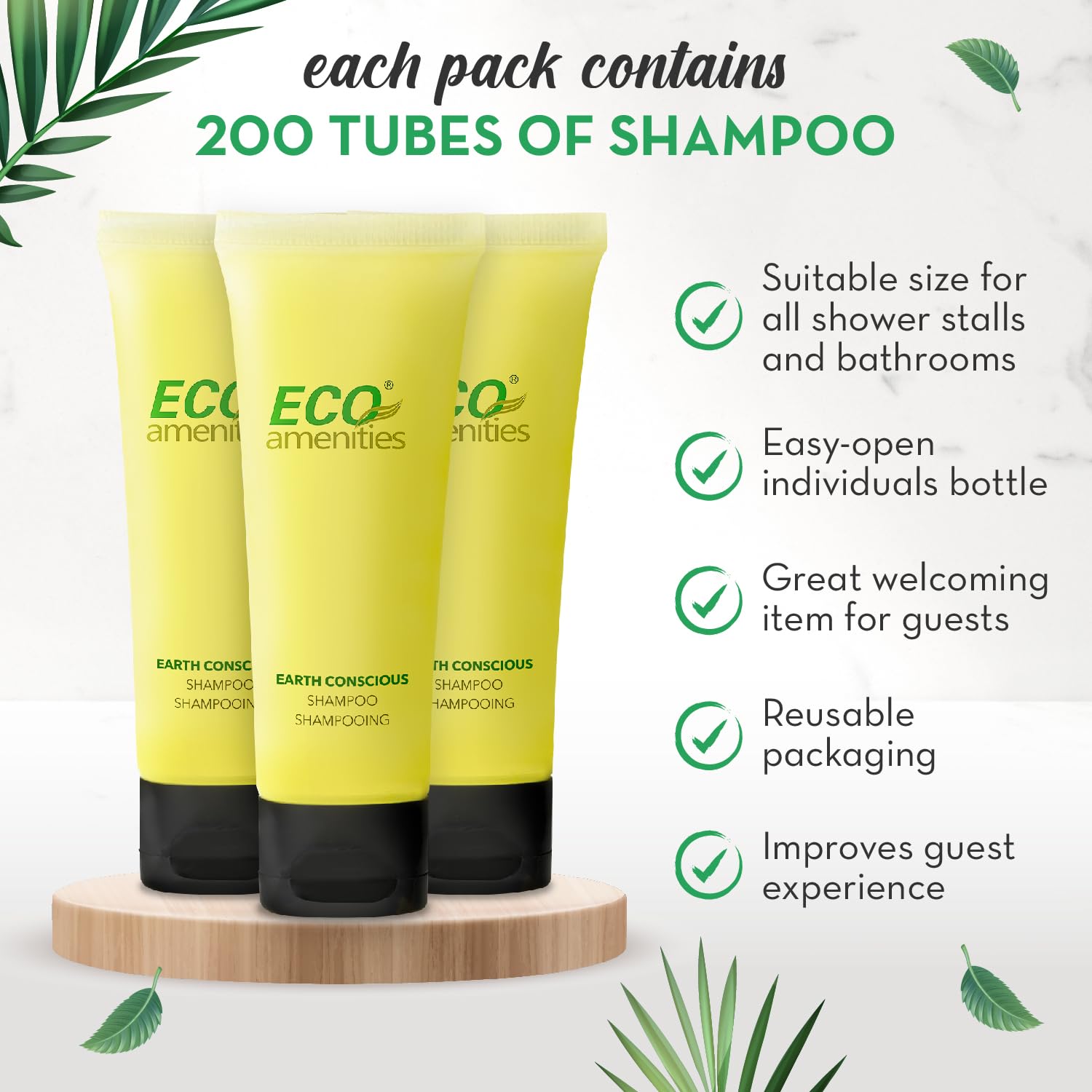 ECO amenities Shampoo Travel Bulk - 1 fl oz (30 ml) - 200 Count Clear Flip Cap Tubes - Hotel Shampoo Bulk Supplies & Eco-Friendl