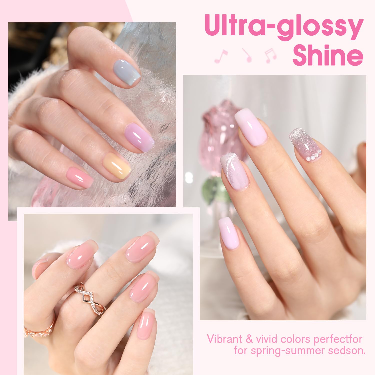 SHOYUM Jelly Pastel Gel Nail Polish Set 10Pcs Candy Colors Collection,Translucent Spring Summer nail gel polish Manicure at Home