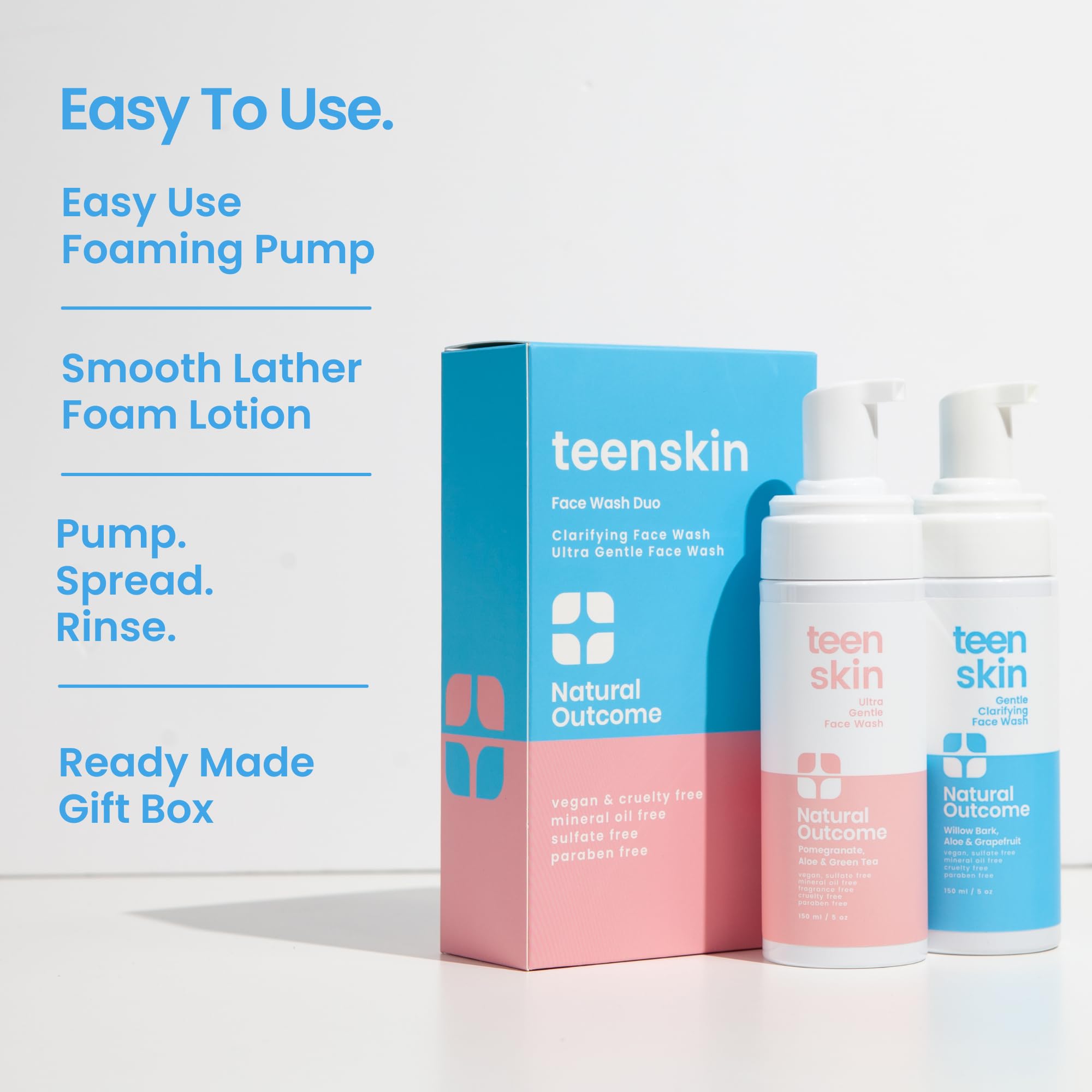 natural outcome Teen Skin Face Wash Duo | Gentle Foaming Daily Boys & Girls Kids Face Wash | Non-toxic Ingredients | Perfect for