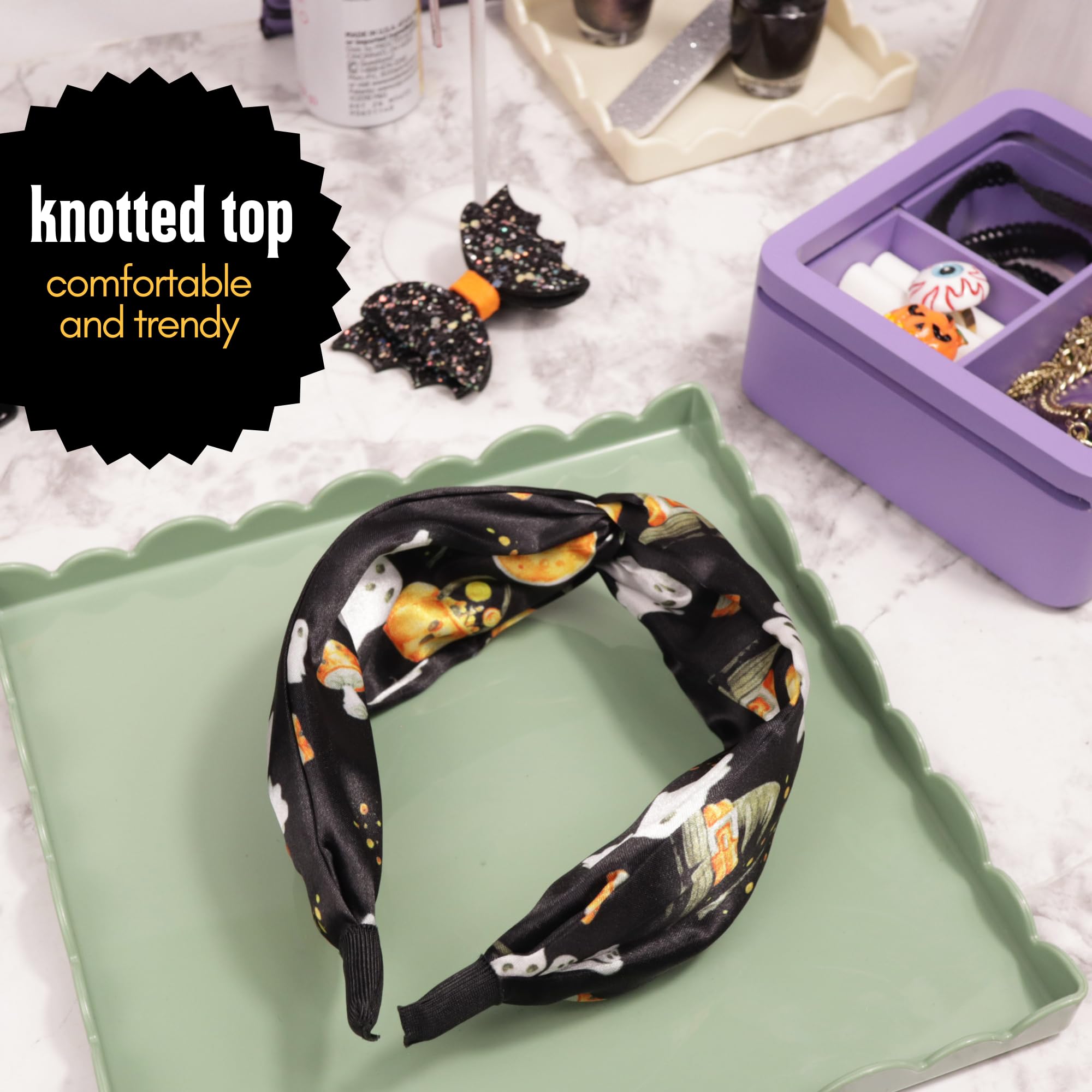 Needzo Halloween 2024 Knotted Headband, Black and Orange Festive Hair Accessory for Parties, Super Soft, 6.5 x 5 Inches