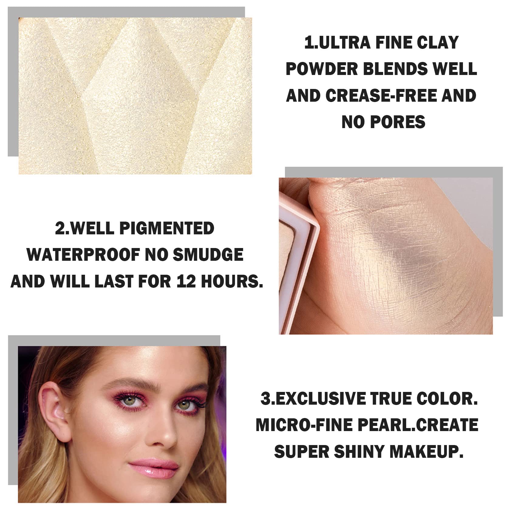 Face Glitter Highlighter Makeup Palette Shimmer Contour Powder Waterproof Long-Lasting, Brightens Face Complexion Contour Illumi