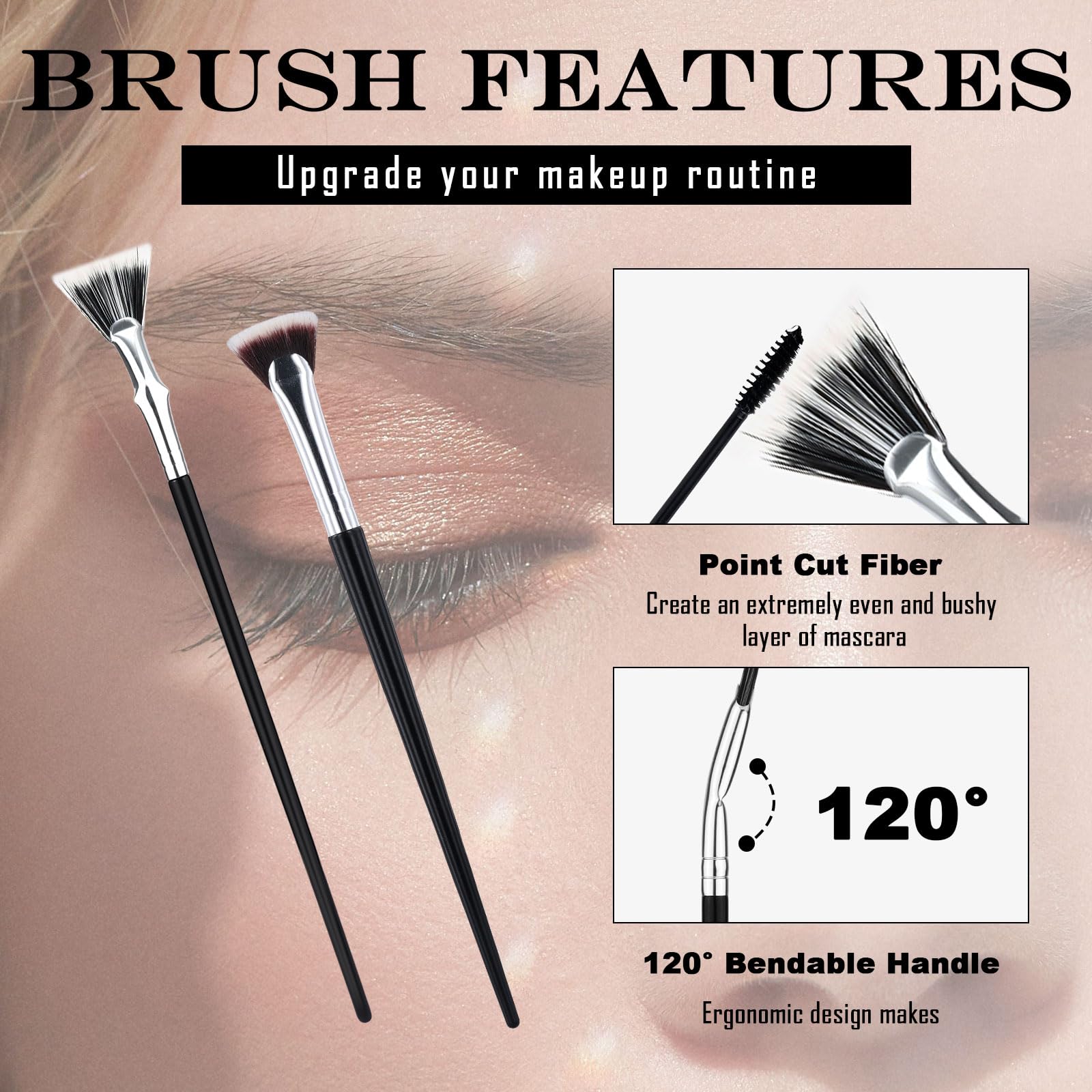 2pcs Mascara Brushes for Lashes, 2 Styles Folding Angle Scalloped Lash Brush Fan Shaped Eyelash Brush Separator Multifunctional