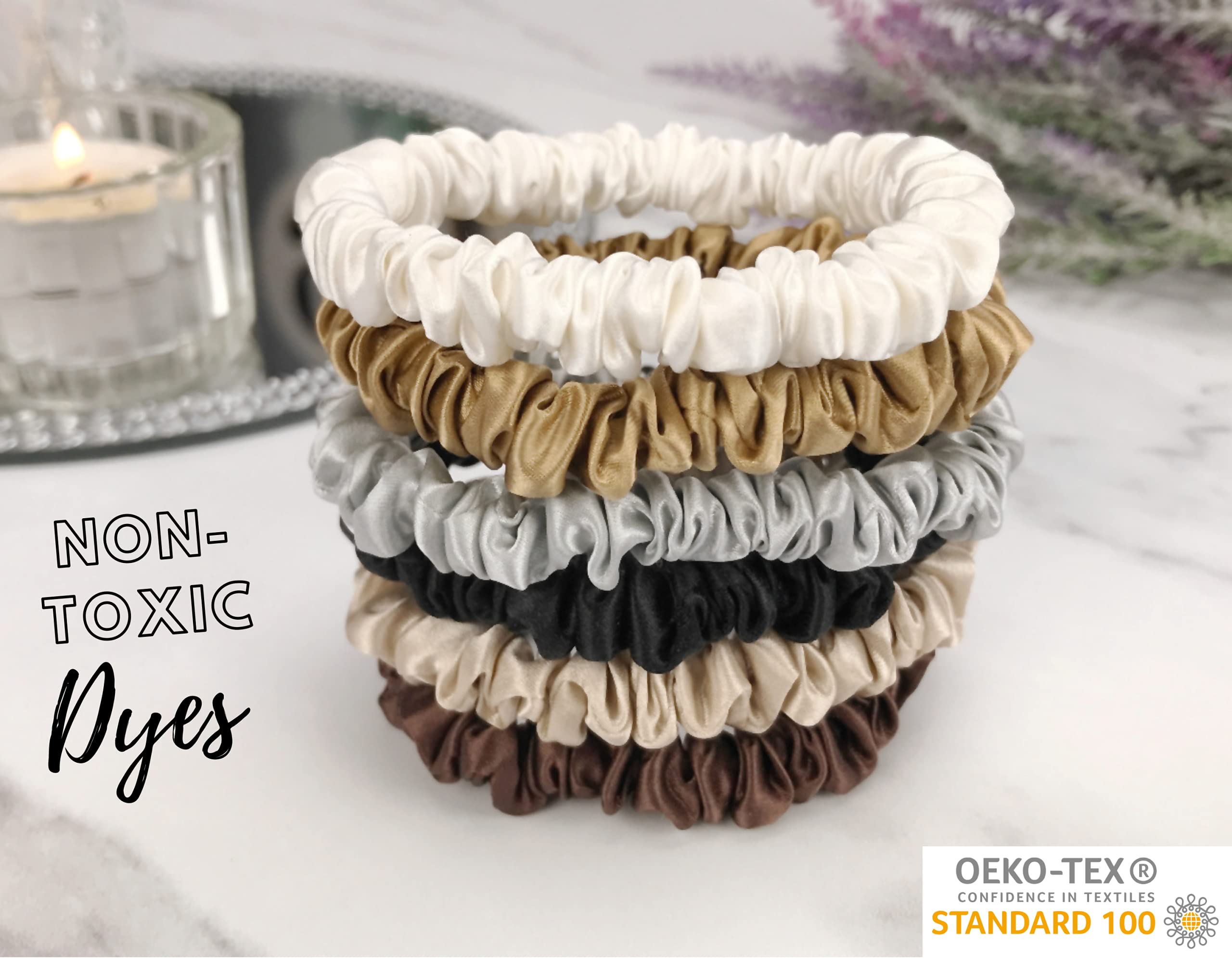 Celestial Silk Mini Scrunchies Small Mulberry Silk Scrunchy Hair Ties 22 Momme Skinny Silk Ponytail Holder, Gentle On Hair, Less