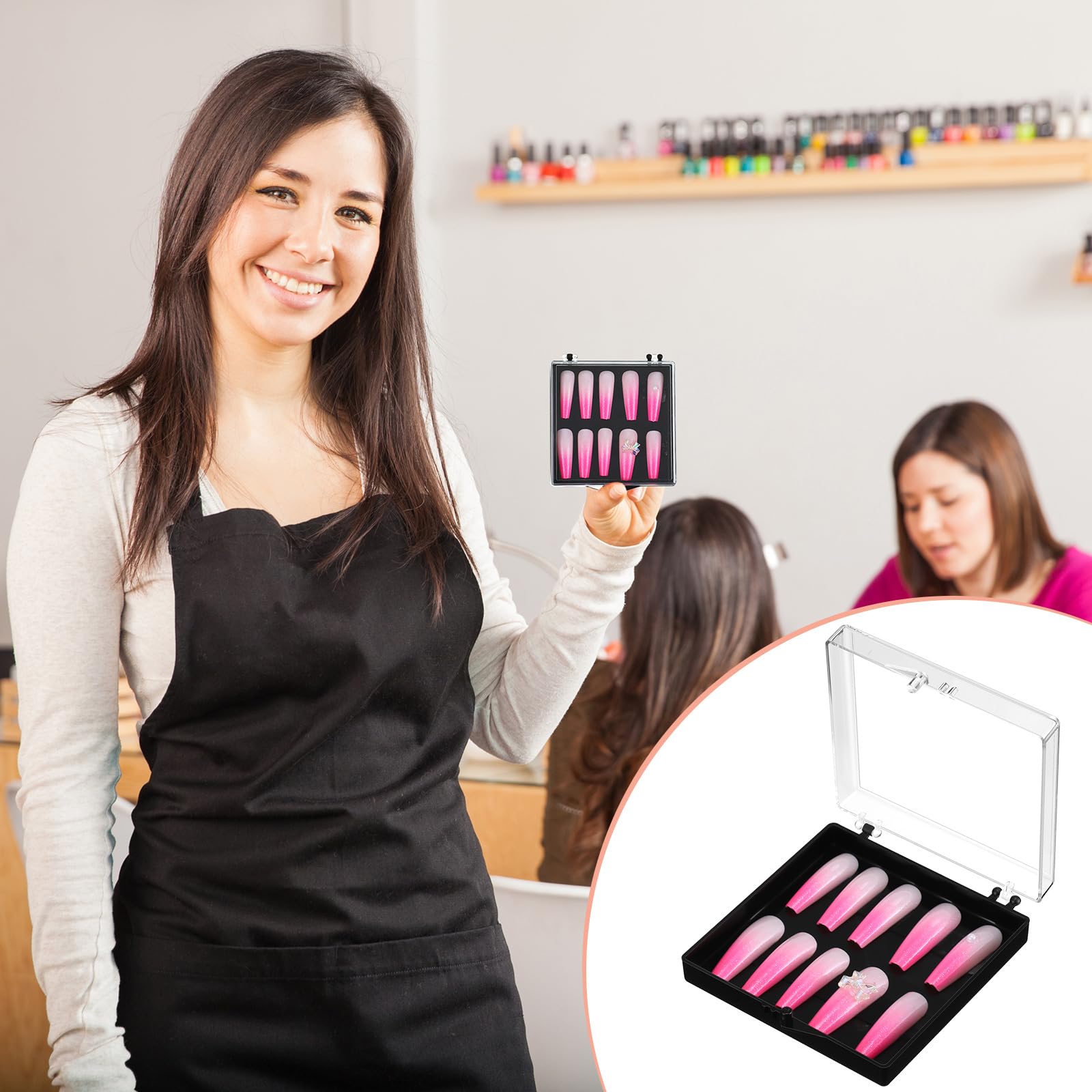 Landhoow 15 Pcs Press On Nail Boxes Nail Display Case With 30 Adhesive Tape Press On Nail Packaging Artificial Press On Nail Con