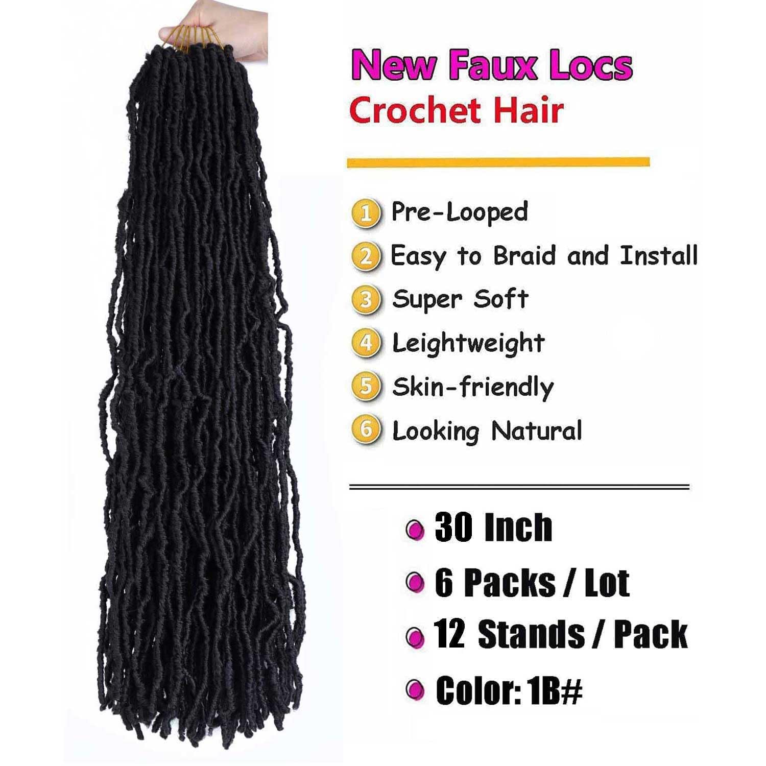30 Inch Soft Locs Crochet Hair 6 Packs Faux Locs Crochet Hair For Black Women For Butterfly Locs Hair (30 Inch (Pack Of 6), 2#)