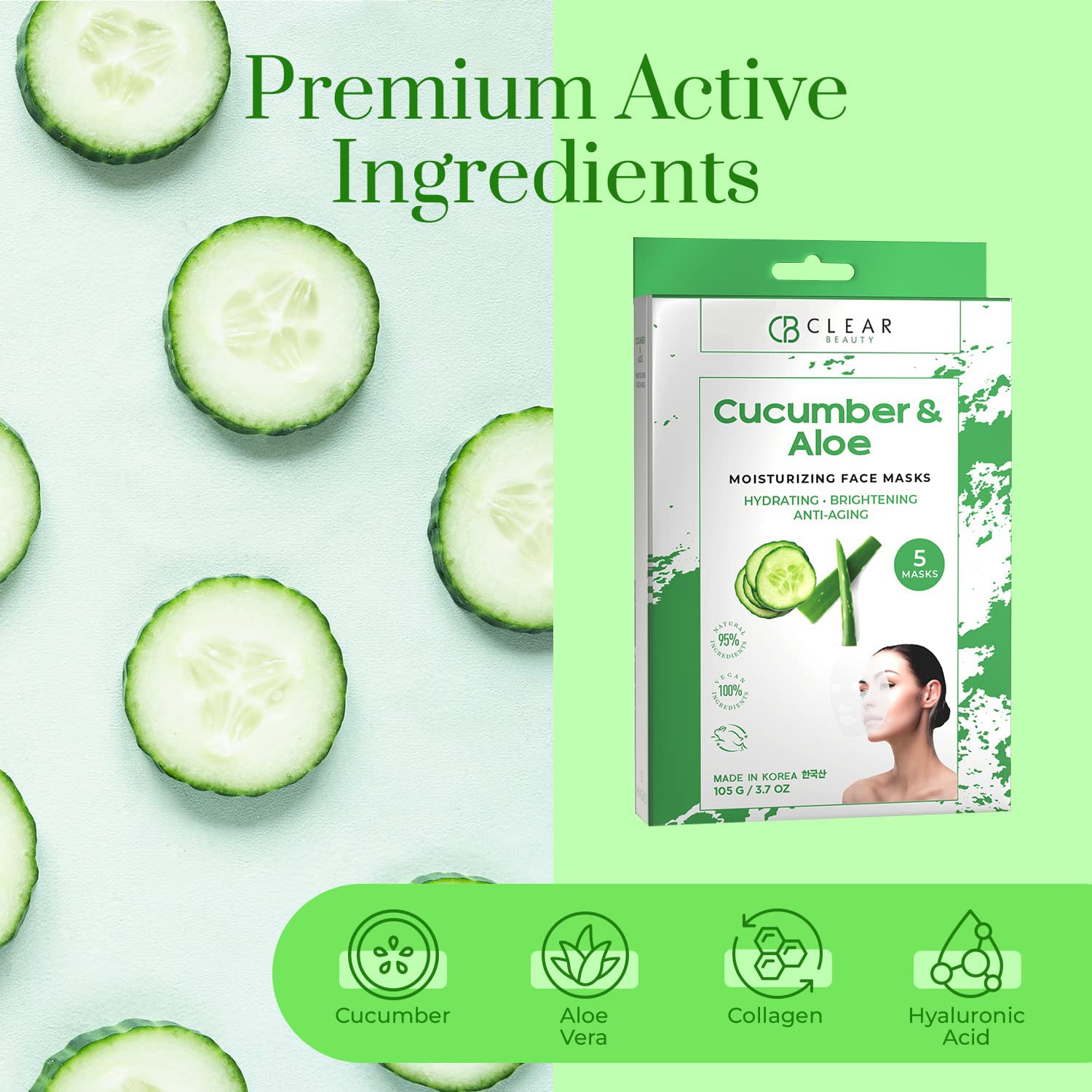 Clear Beauty Cucumber & Aloe - 4 Pack Face Masks