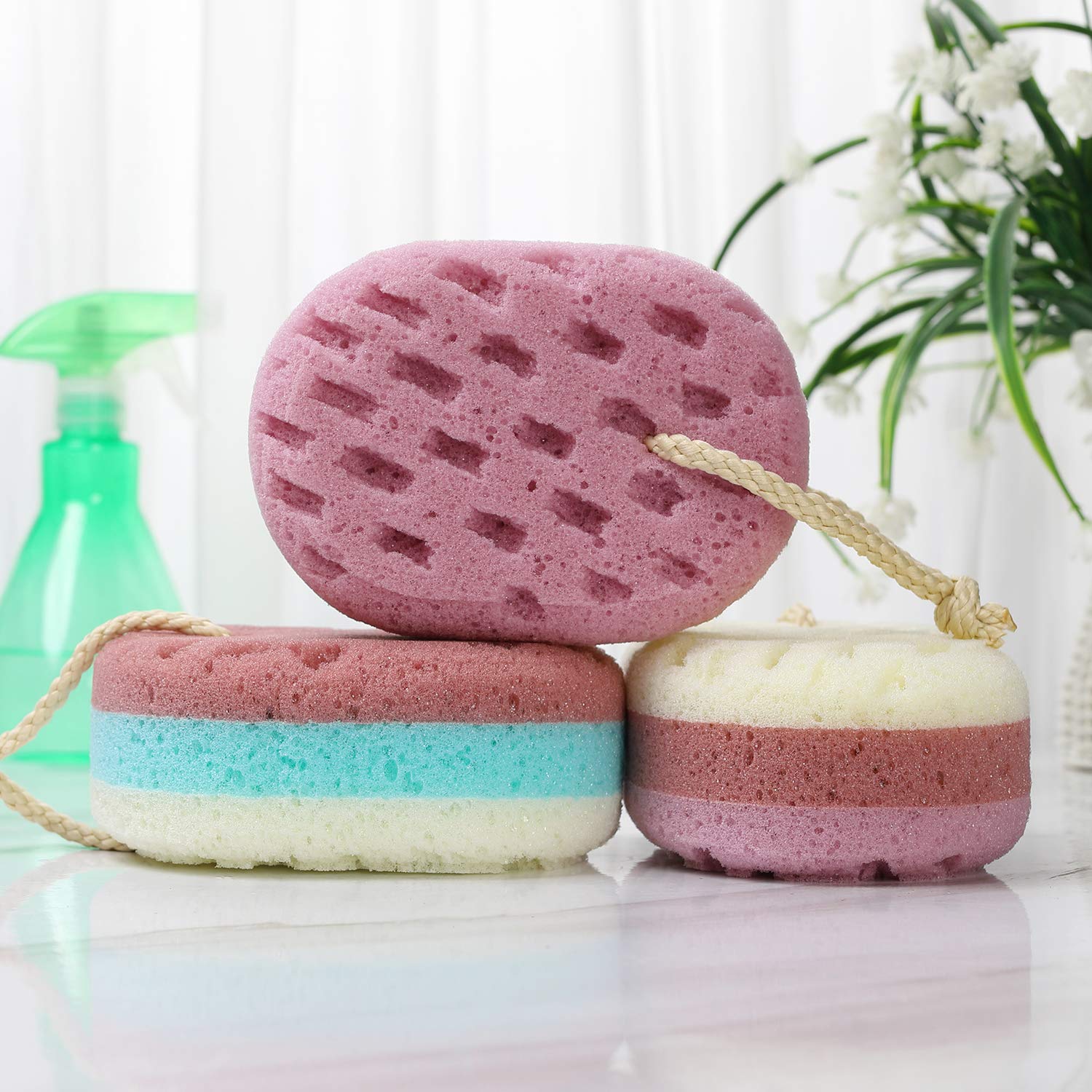 Kecuco 3 Pcs Bath Sponge For Women, Men, Adults, Kids. Sponge Loofah Body Scrubber Shower Sponge For Body Wash Bathroom, Body Sp