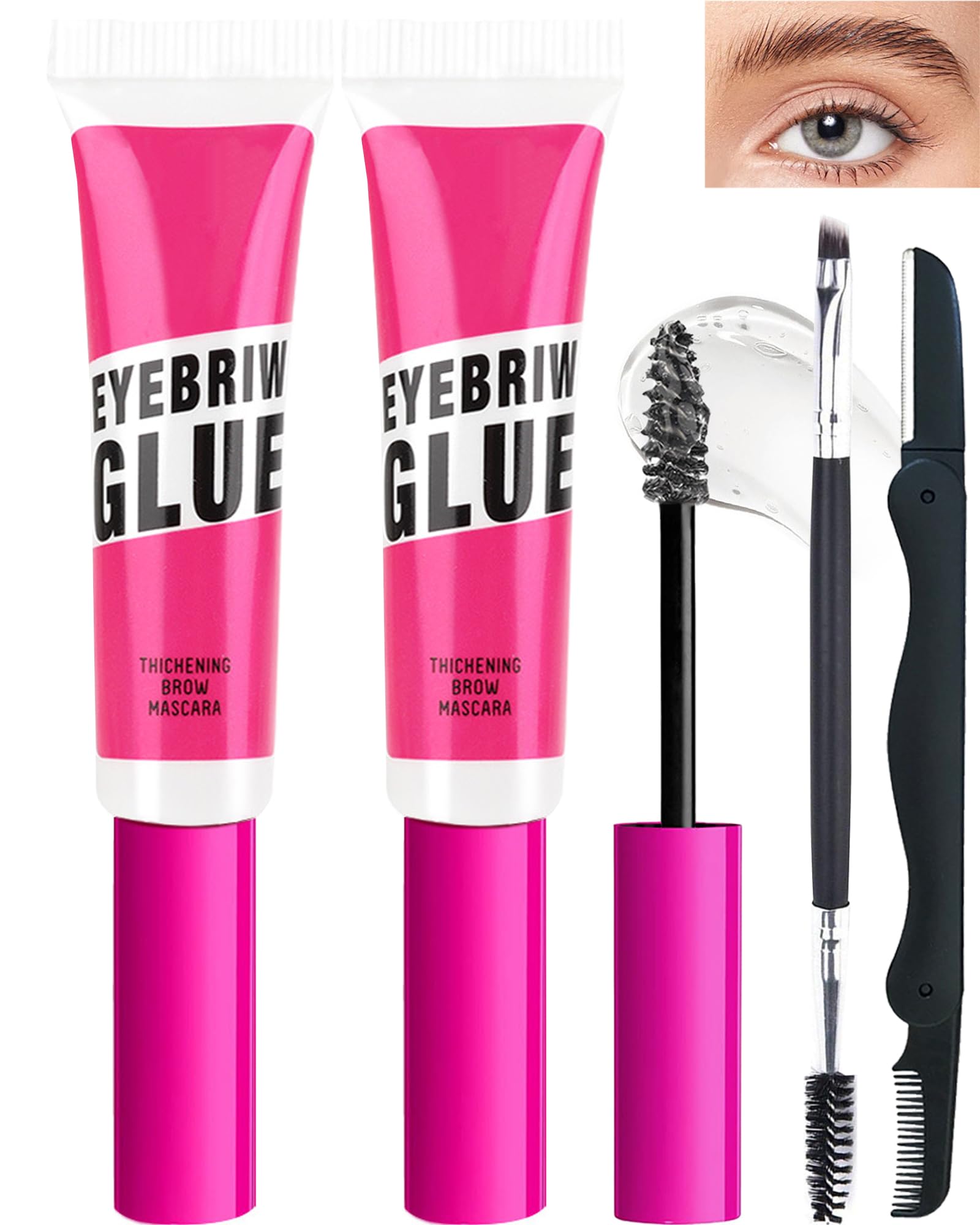 Clear Eyebrow Setting Gel-2 Pcs Transparent Thickening Brow Fix Glue,Waterproof Sweat-Proof Eye Brow Repair Liquid Brow Styling
