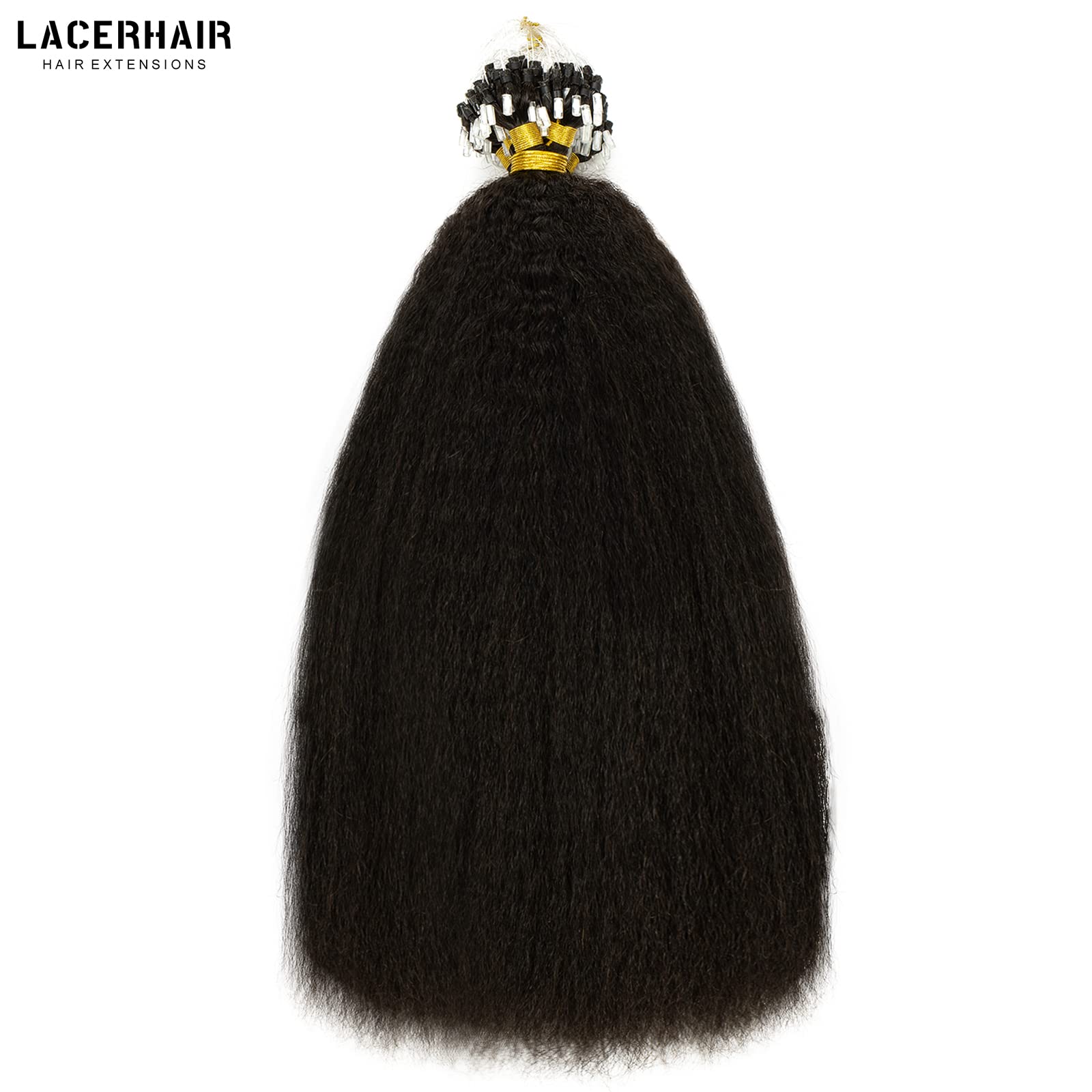 Lacerhair Microlink Hair Extensions Real Human Hair Yaki Brazilian Virgin Hair Black Kinky Straight Micro Loop Beaded Hair Exten