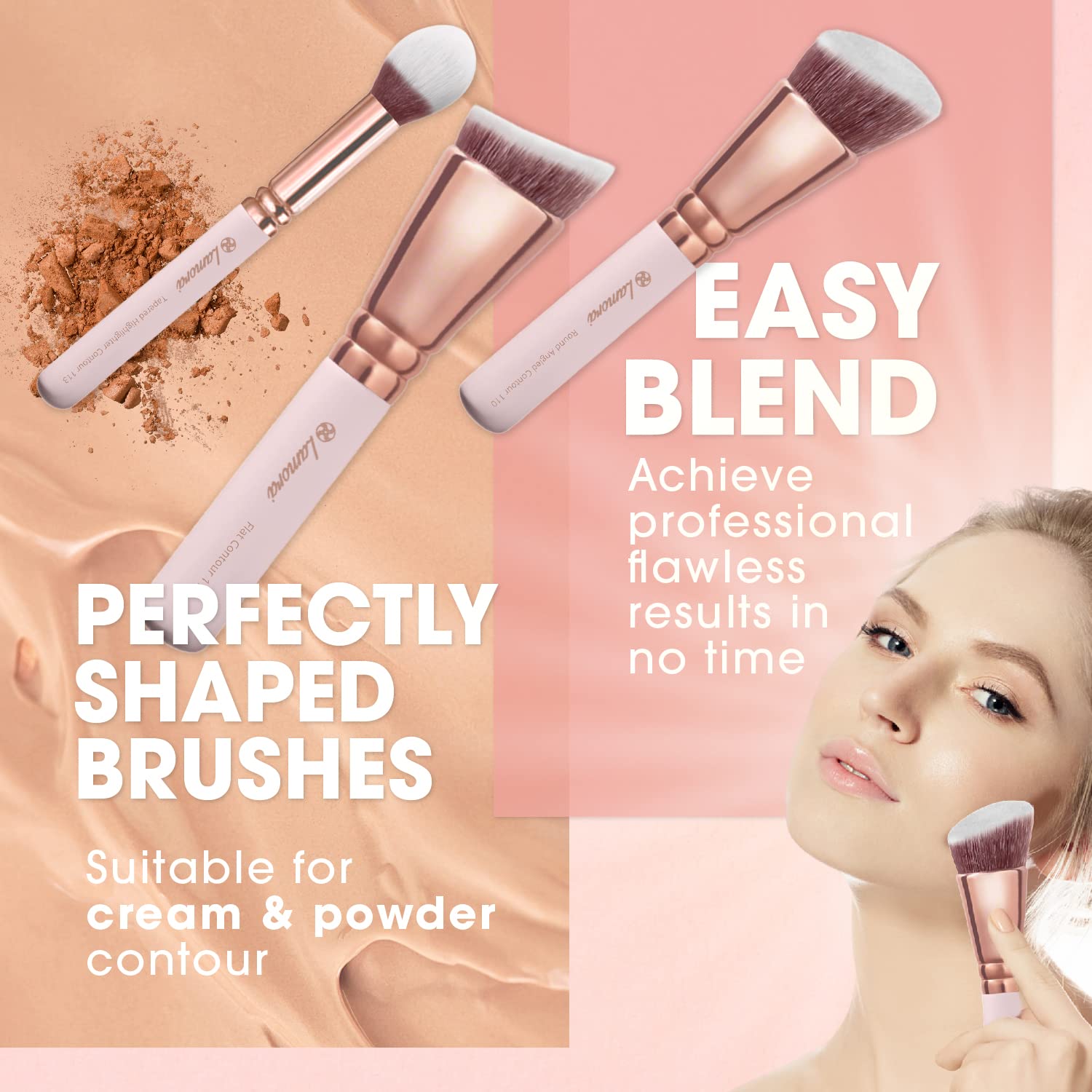 Pro Face Contour Brush Set - Synthetic Contouring Sculpting And Highlighting Kit - Cream Blush Powder Flat Nose Cheek Round Smal