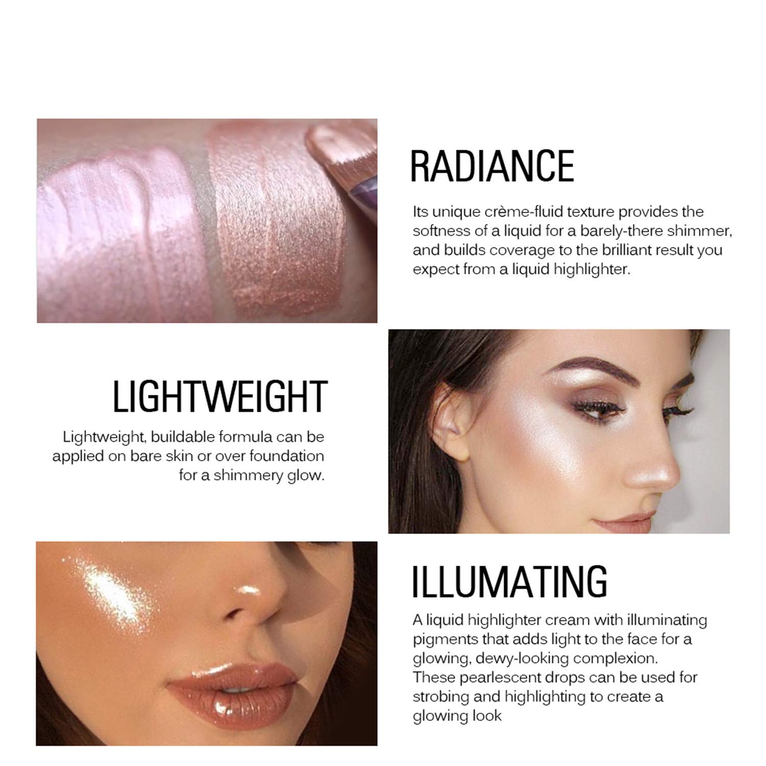SACE LADY 3 Pack Liquid Highlighter Makeup Set Shimmer And Shine Ultra-Smooth Radiant Illuminator Kit For Face Cheekbone Body Gl