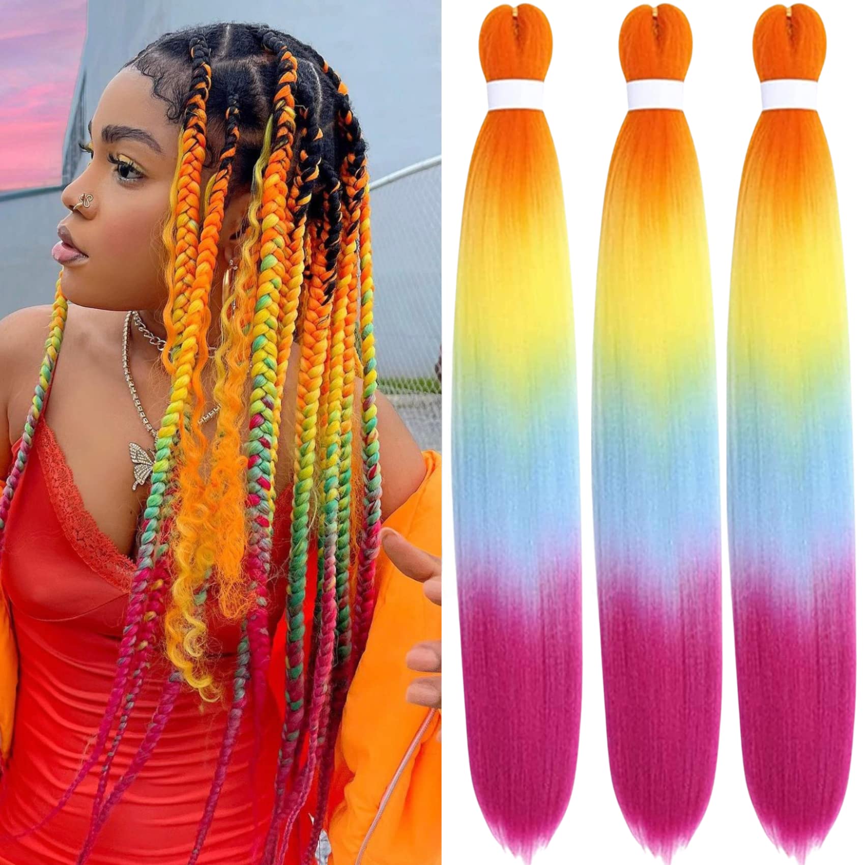 Leticia Rainbow Braiding Hair Pre stretched Human Braiding Hair Rainbow Kanekalon Braiding Hair Extensions