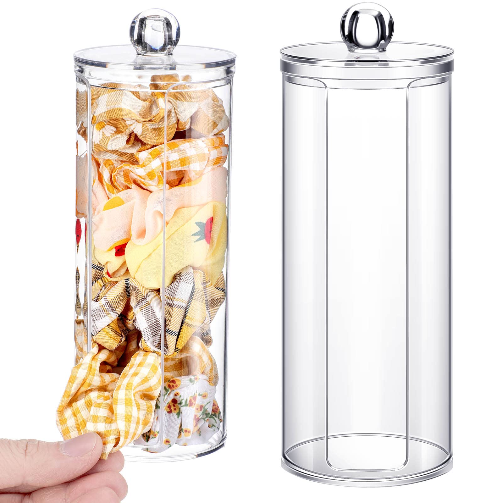 Chengu 2 Pcs Acrylic Scrunchie Holder Organizer Dustproof Clear Hair Ties Display Stand with Lid Scrunchie Holder Stand Hair Acc