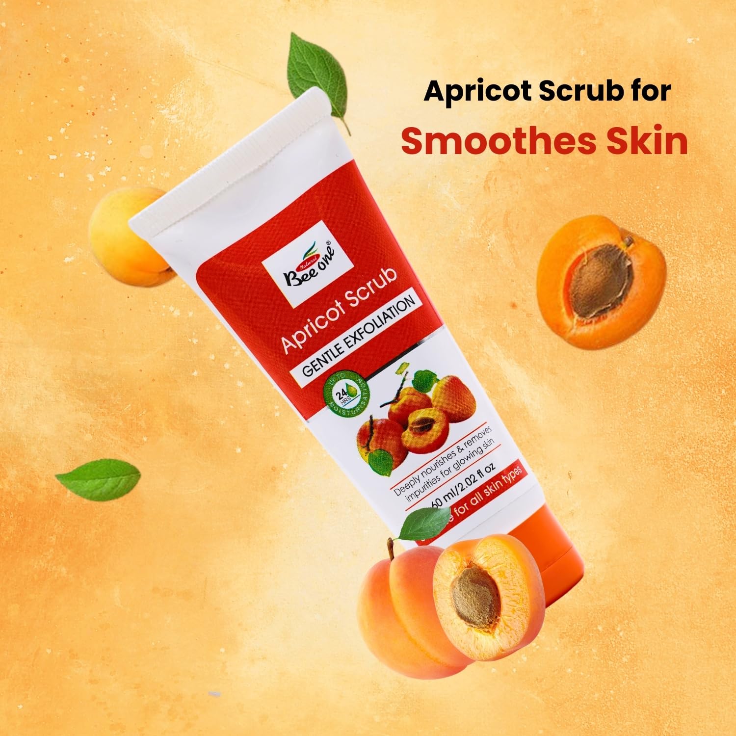 BEE ONE Apricot Scrub for Deep Cleansing Face - 2.02 Fl oz/60 ml (Pack of 4) Natural Exfoliating, Brightening and Nourishing Fac