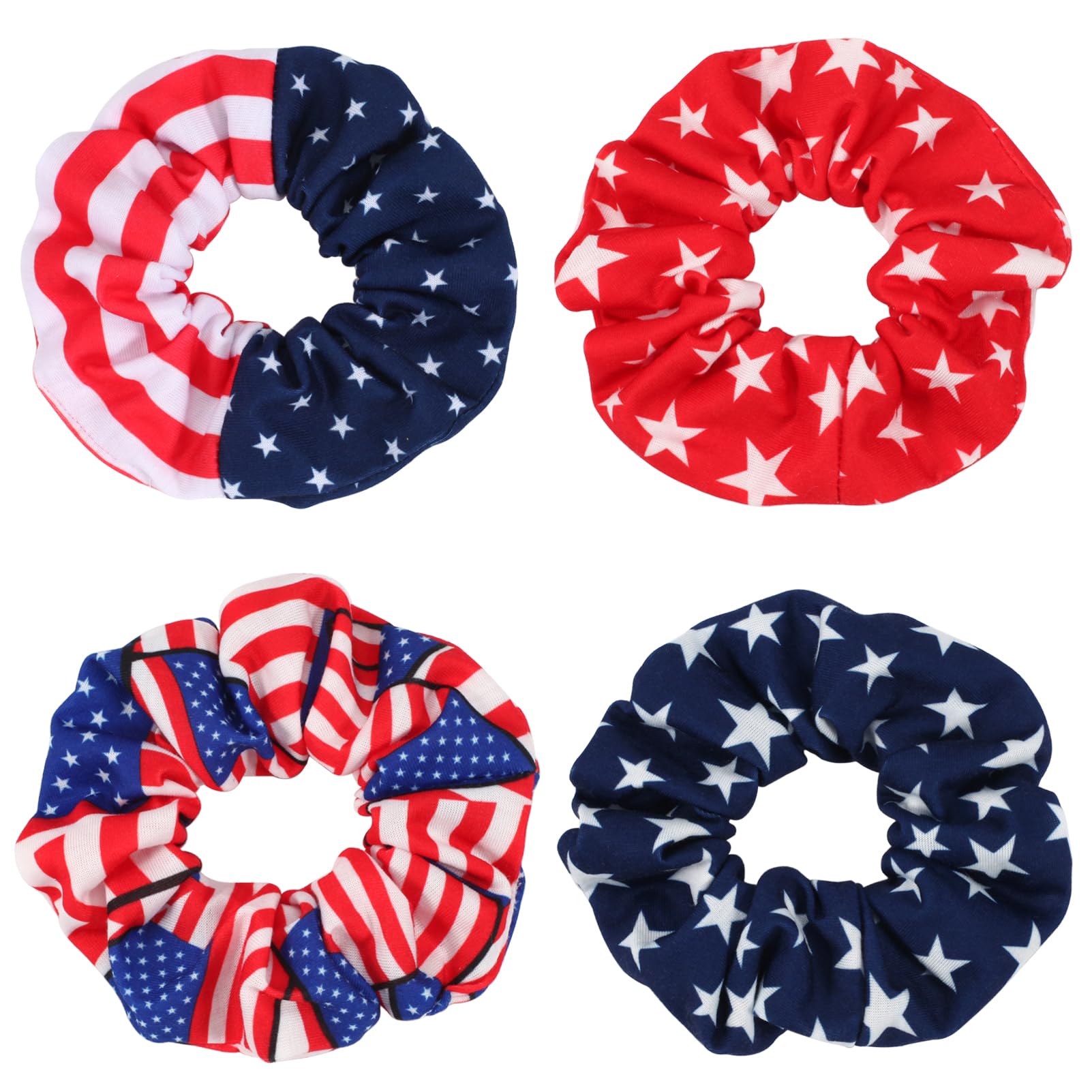 American Flag Elastic Hair Ties for Women Girls Kids Independence Day 4th of July Hair Scrunchies Red White Blue Star Patriotic 