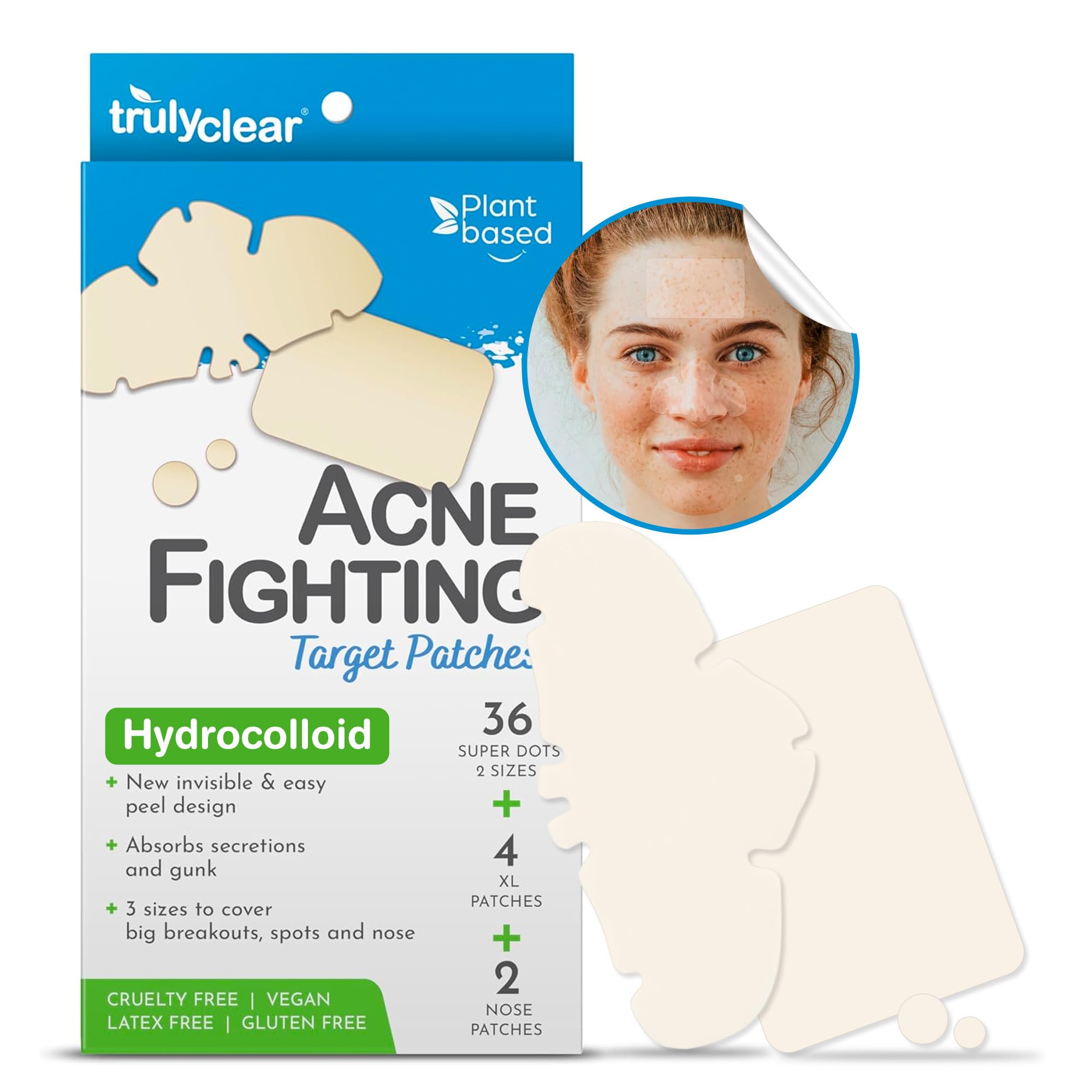 Truly Clear Target Patches for Face & Body - Hydrocolloid Acne Spot Stickers for Zits and Blemishes, Vegan, Cruelty-Free Acne So