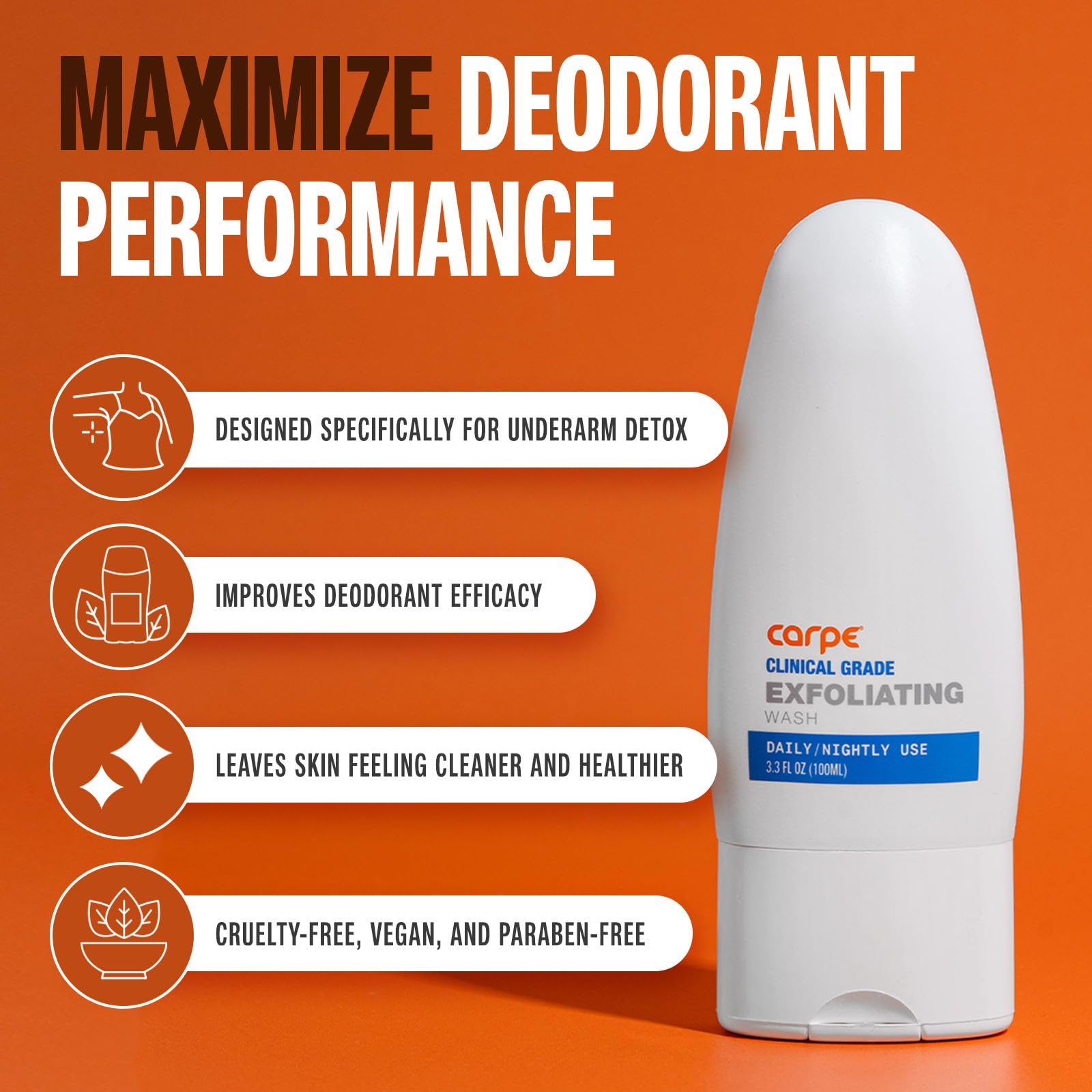 Carpe Exfoliating Underarm Scrub with Odor Protection, Underarm Exfoliator to Improve Deodorant Performance - Energizing Minty F