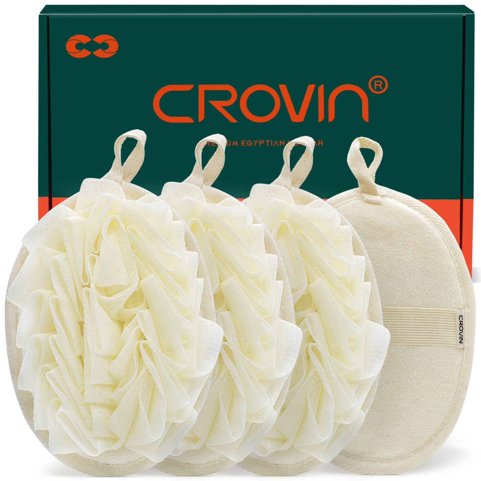 Crovin Shower Puff 4 Pack Bath Sponge Shower Loofahs Pouf Large 7X5 Premium Exfoliating Mesh Puffs For Men And Women-Elastic Han
