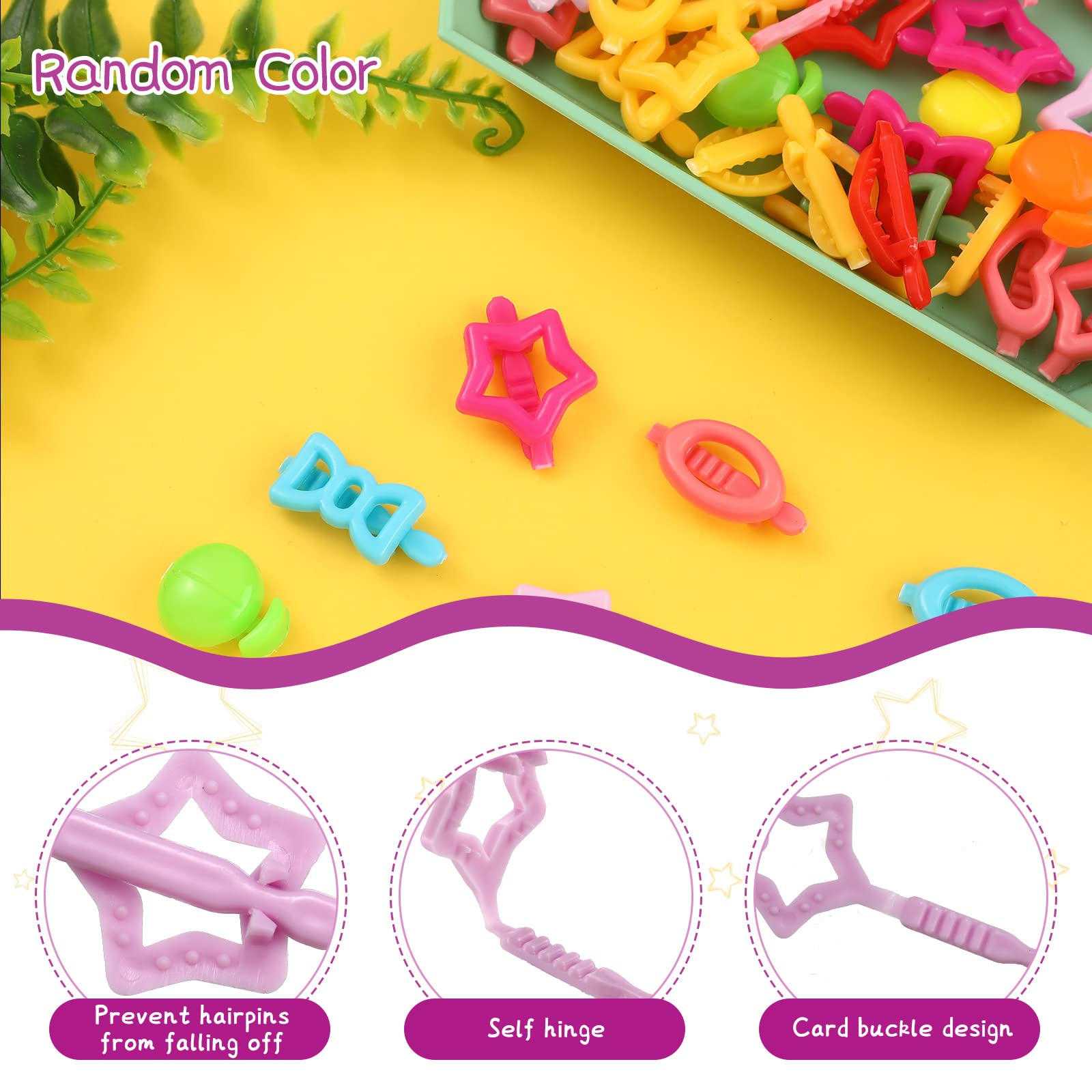 60 Pcs Self Hinge Hair Barrettes Set With Assorted Ball, Bubble, And Ponytail Holder Hair Accessories For Girls - Plastic Hair C