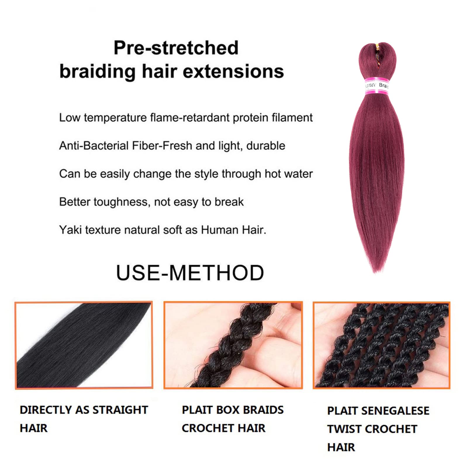 Burgundy Braiding Hair Pre Stretched 12 Inch 8 Packs Braiding Hair Extensions For Crochet Box Braids Twists Locs Hair Itch Free