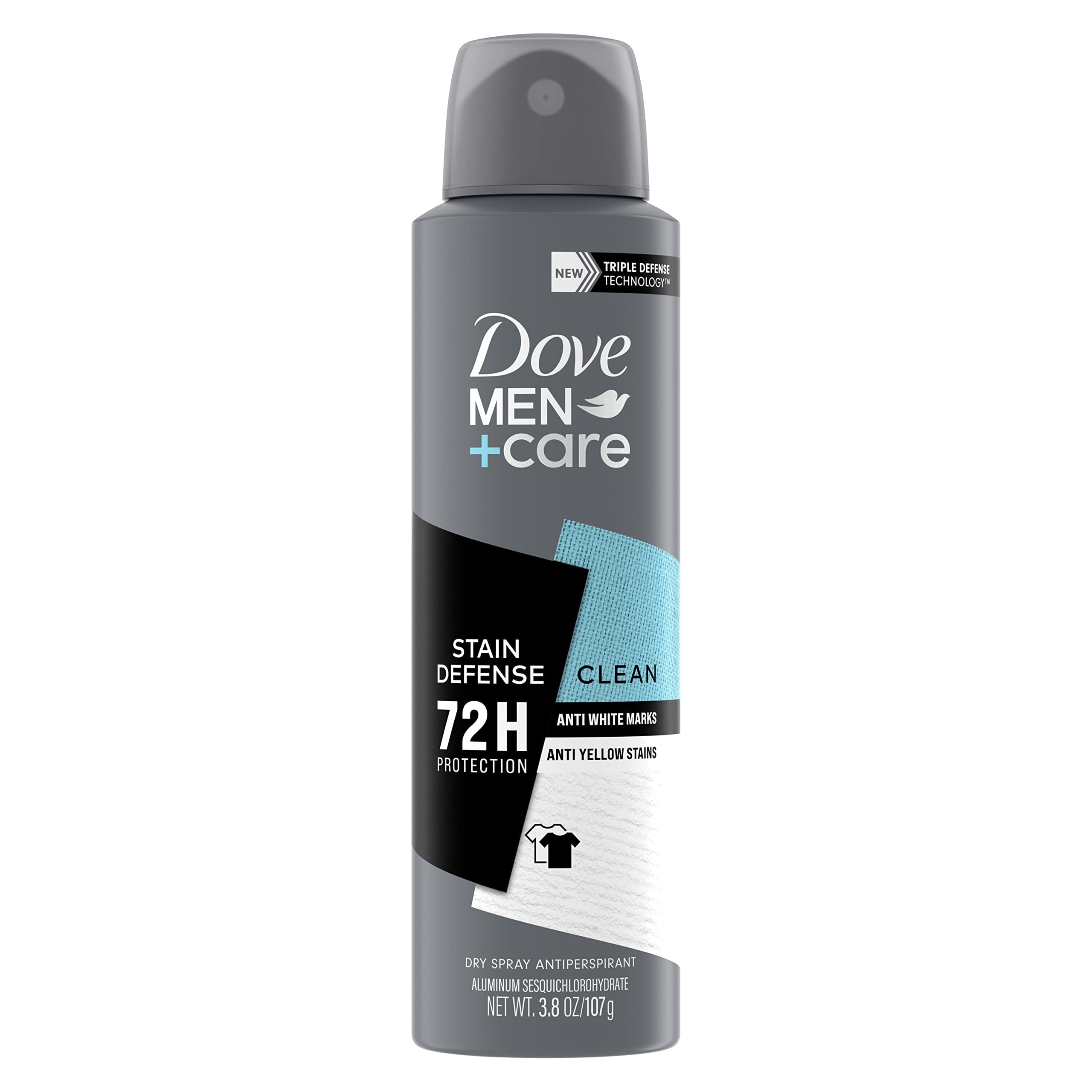 Dove Men+Care Antiperspirant Deodorant Stain Defense Clean Dry Spray For Men Anti-White Marks & Yellow Stains, 72-hour Sweat and