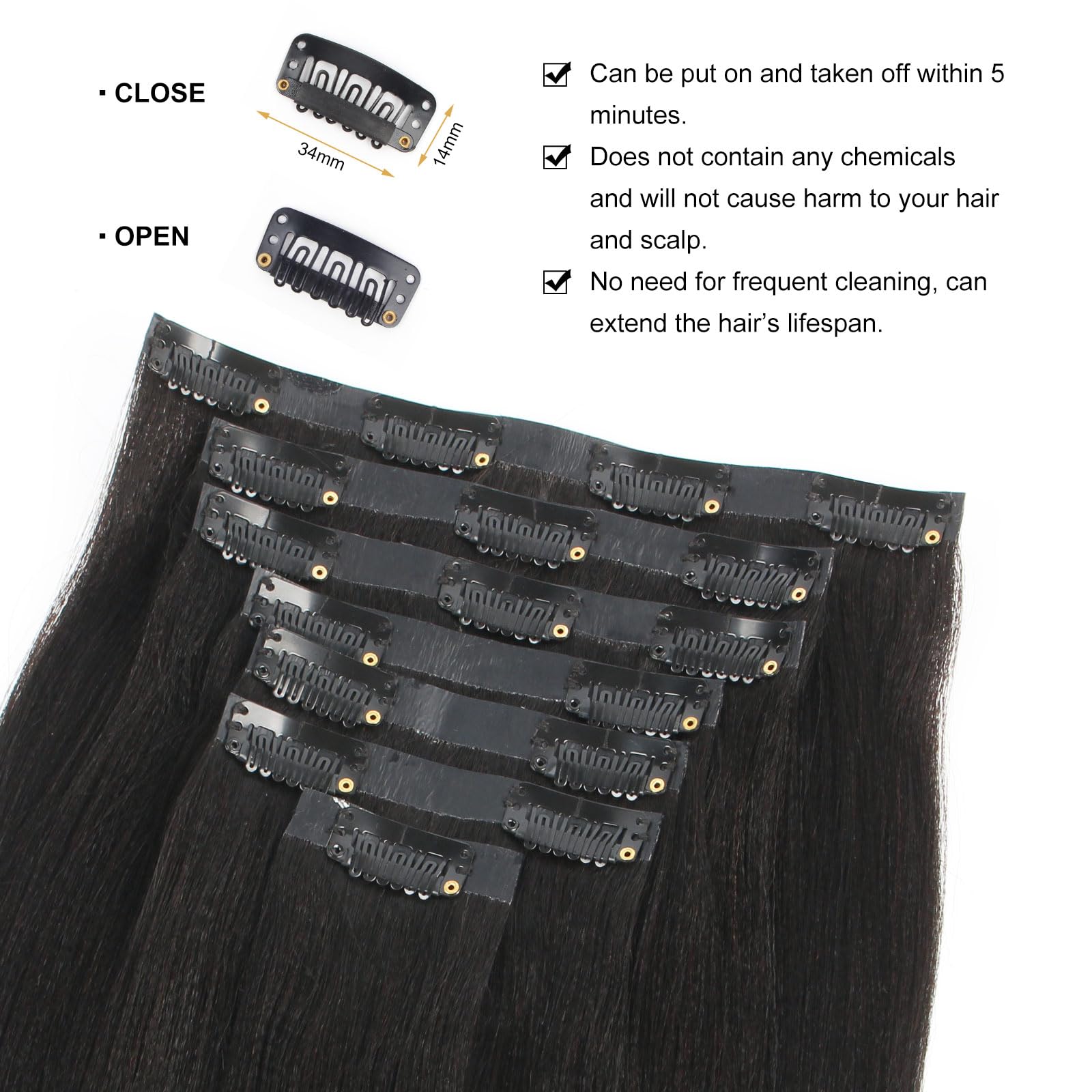 Abh Amazingbeauty Hair Clip In Hair Extensions Yaki Straight Double Weft Seamless Hair Extensions Clip In Full Head Pu Weft Blac