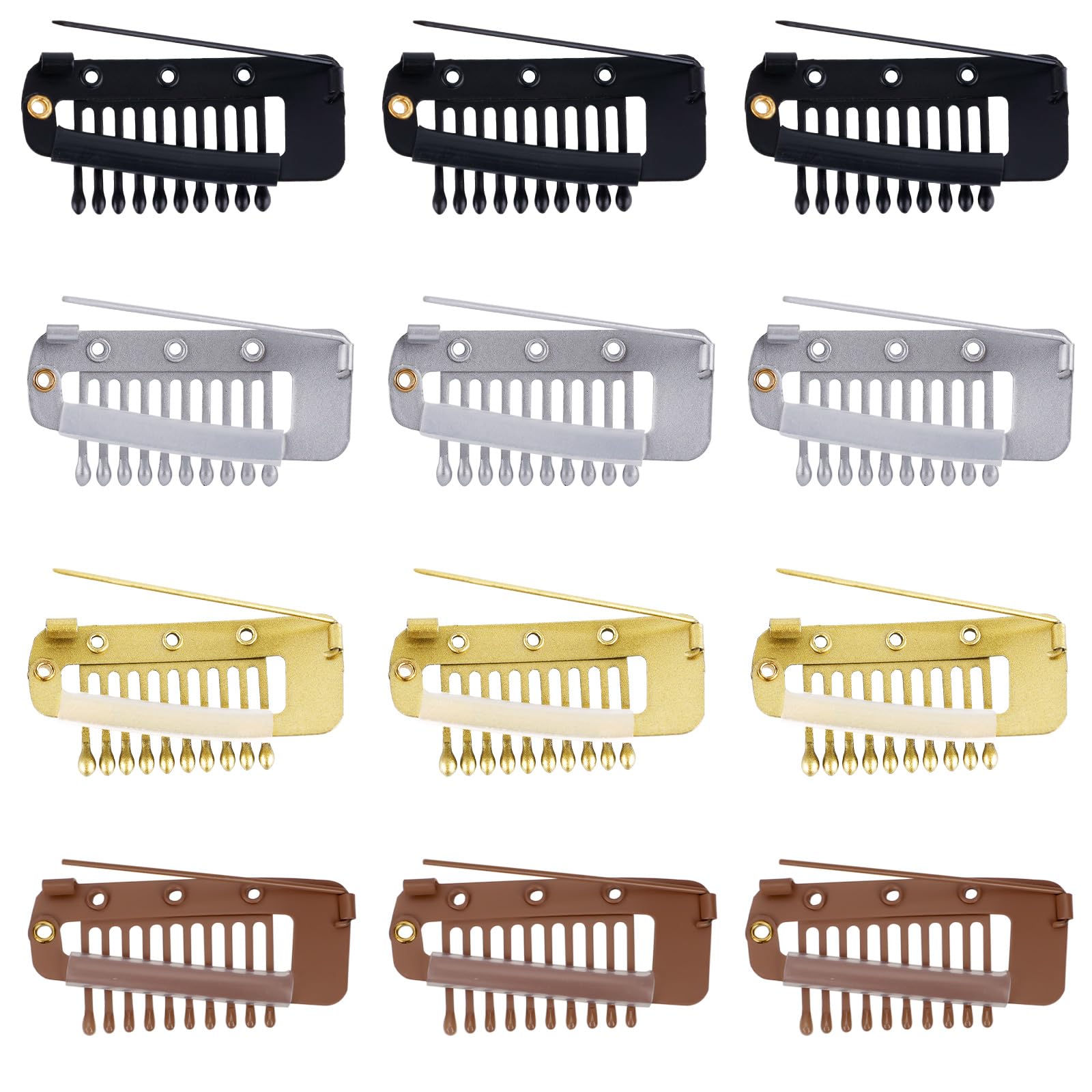12pcs Wig Clip with Safety Pins, 10-Teeth Hair Extension Snap Clips in Invisible Strong Wig Combs to Secure Wig no Sew Chunni Gr