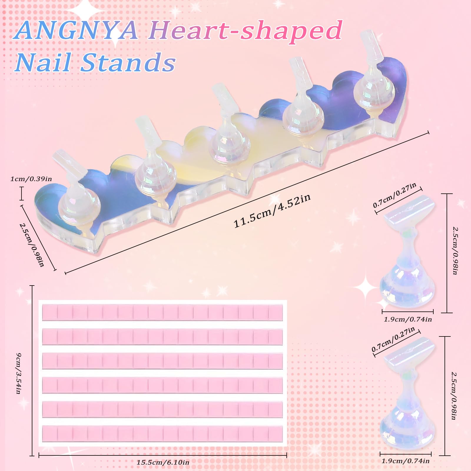 Angnya 2 Set Nail Stands For Press On, Heart-Shaped Nail Holder For Painting Nails Aurora Nail Stand With Reusable Adhesive Putt