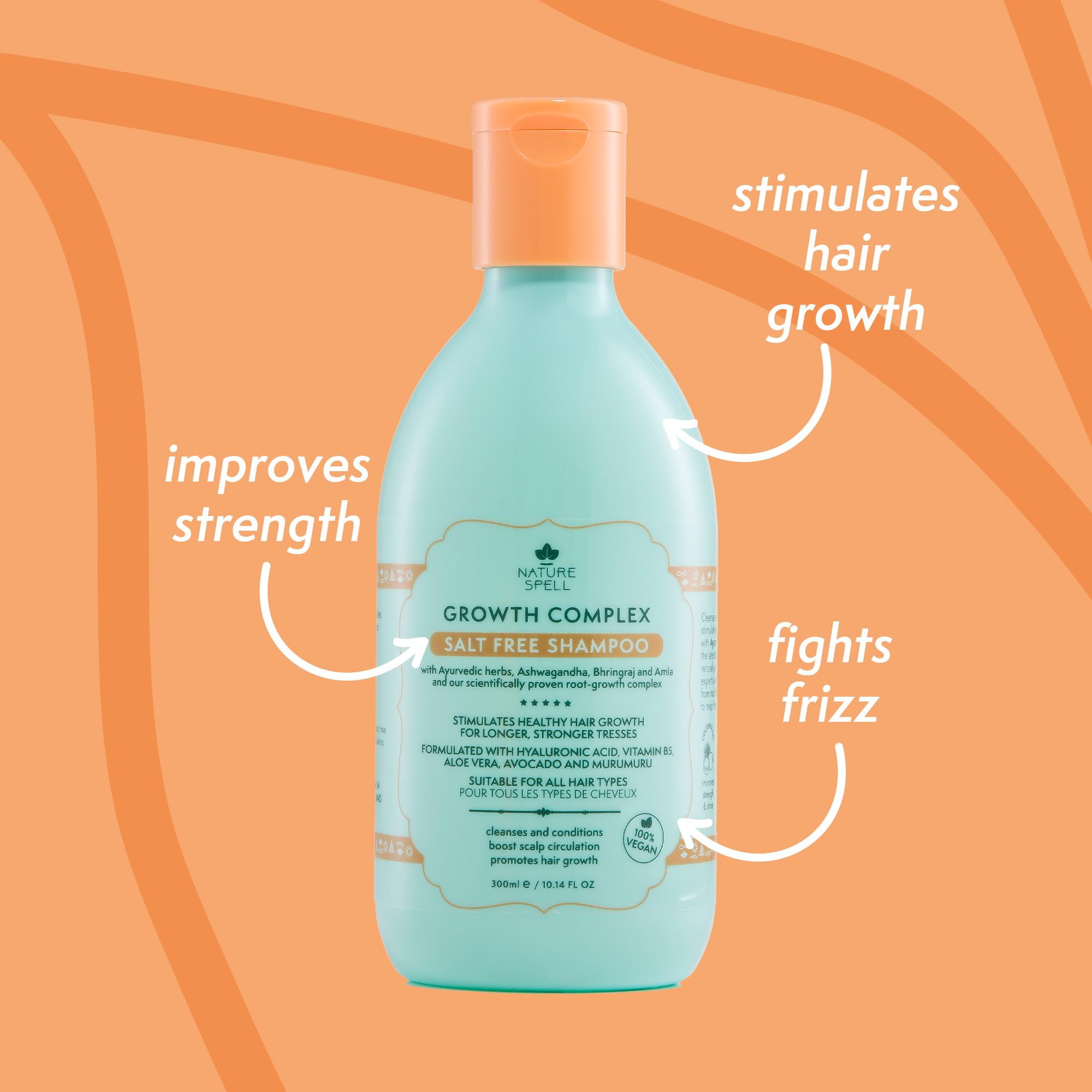 Nature Spell Hair Shampoo for Growth, Ayurvedic Herbs, Vegan, Sulphate-Free, 10.14 Fl Oz