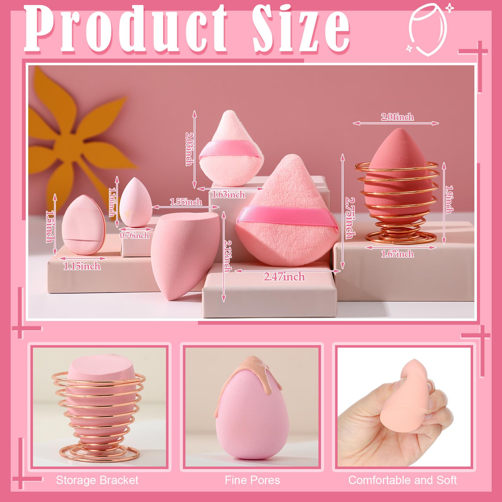 17PCS Makeup Sponge Set with 6PCS Powder Puff, 3PCS Mini Makeup Sponges, 3PCS Foundation Mini Make Up Sponge Puff and 1PCS Make