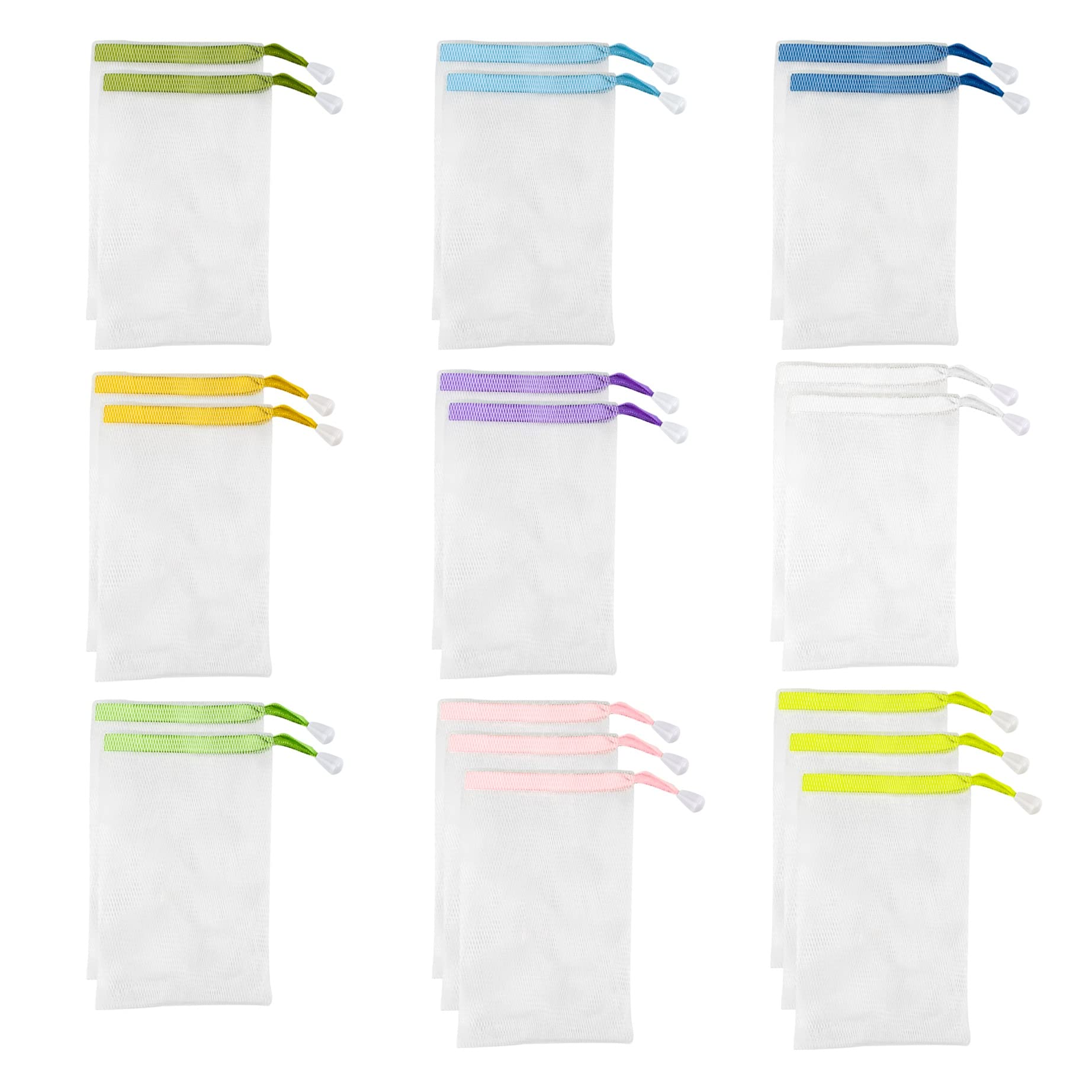 AUEAR, 20 Pack Handmade Soap Exfoliating Mesh Soap Pouch Saver Bag Double Layer Bubble Foam Net Drawstring Holder Bags Bubble Me