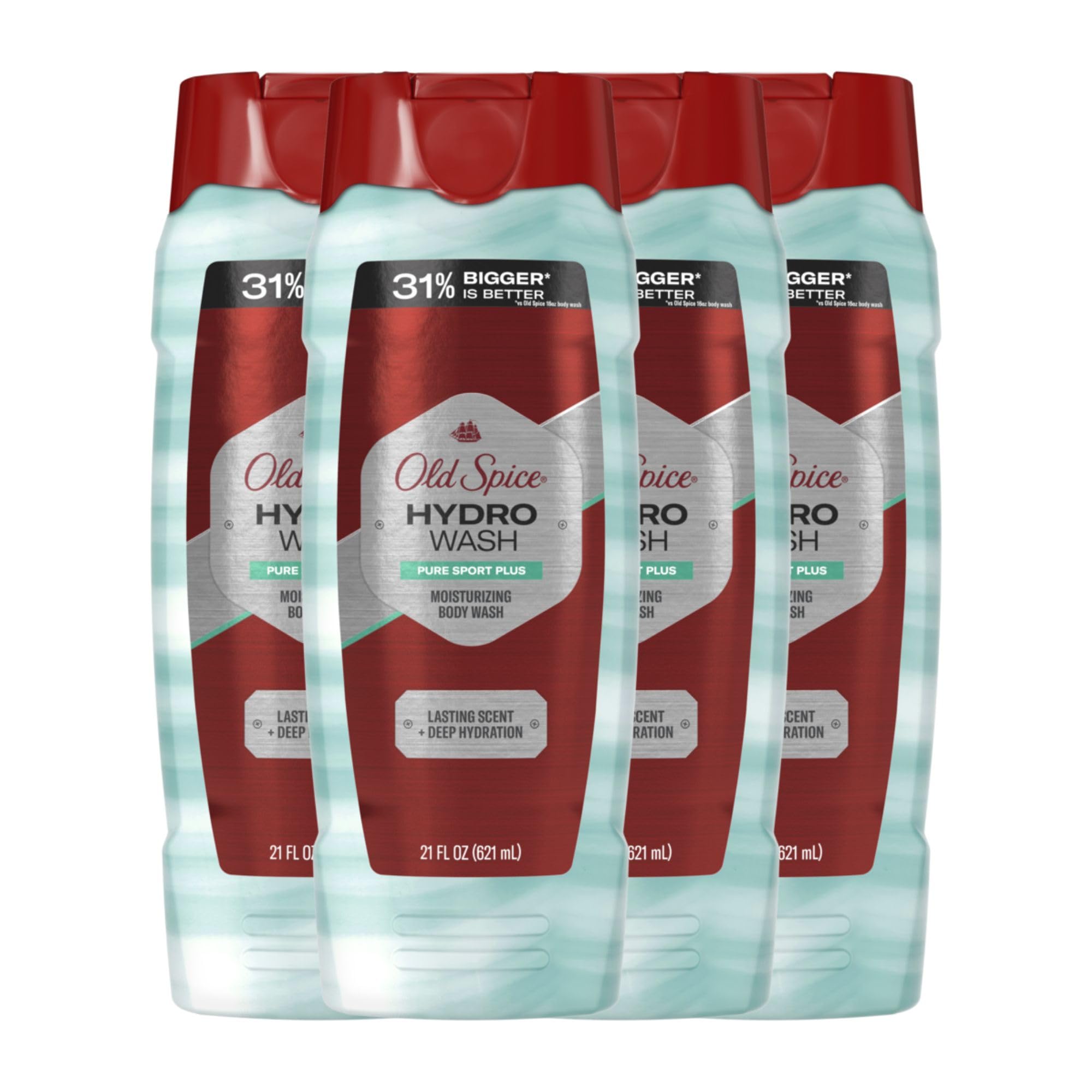 Old Spice Men 's Body Wash Moisturizing Hydro Wash Pure Sport Plus, 21.0 fl oz (Pack of 4)