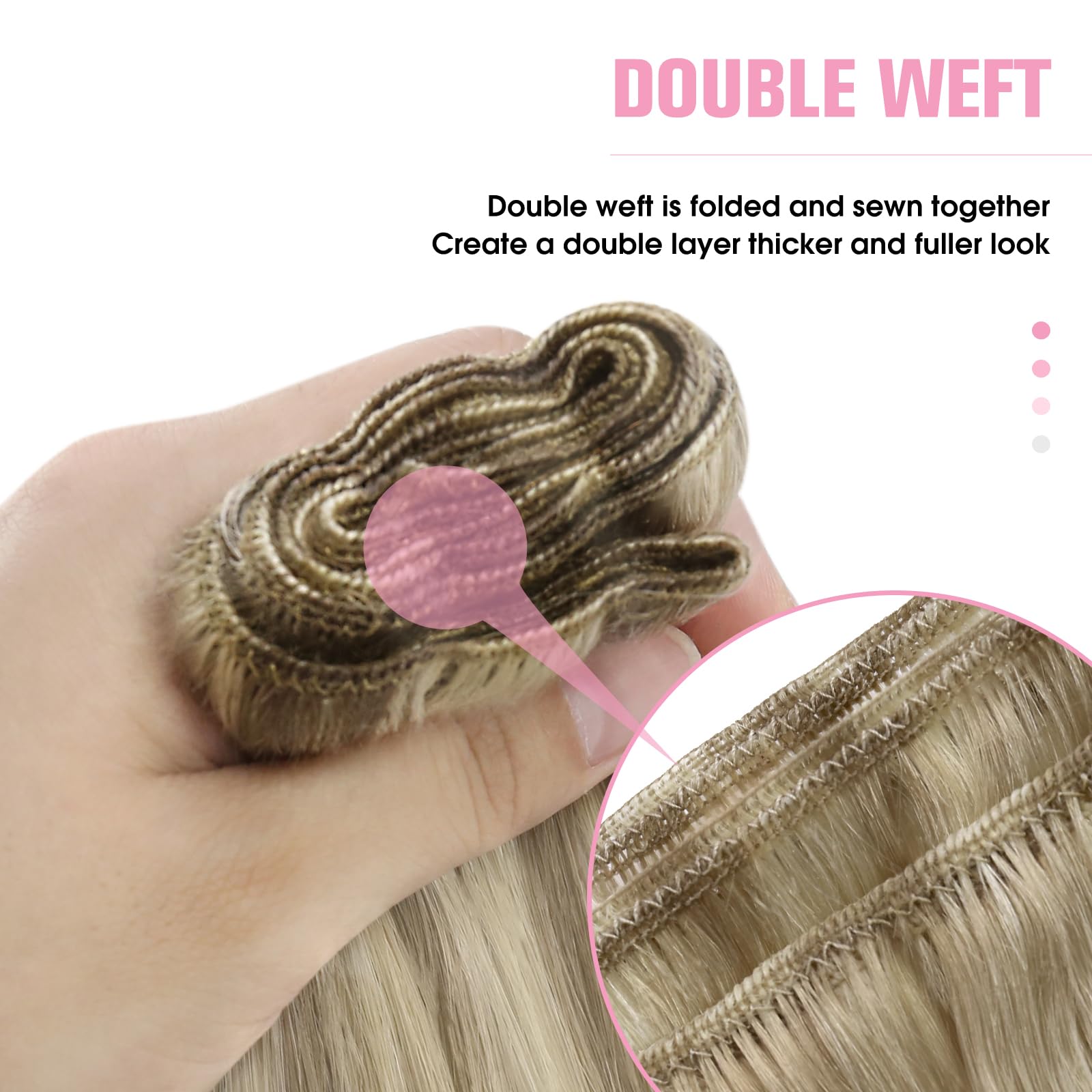 YoungSee Sew in Hair Extensions Highlight Human Hair Extensions Sew in Light Brown with Blonde Highlight Smooth Hair Extensions