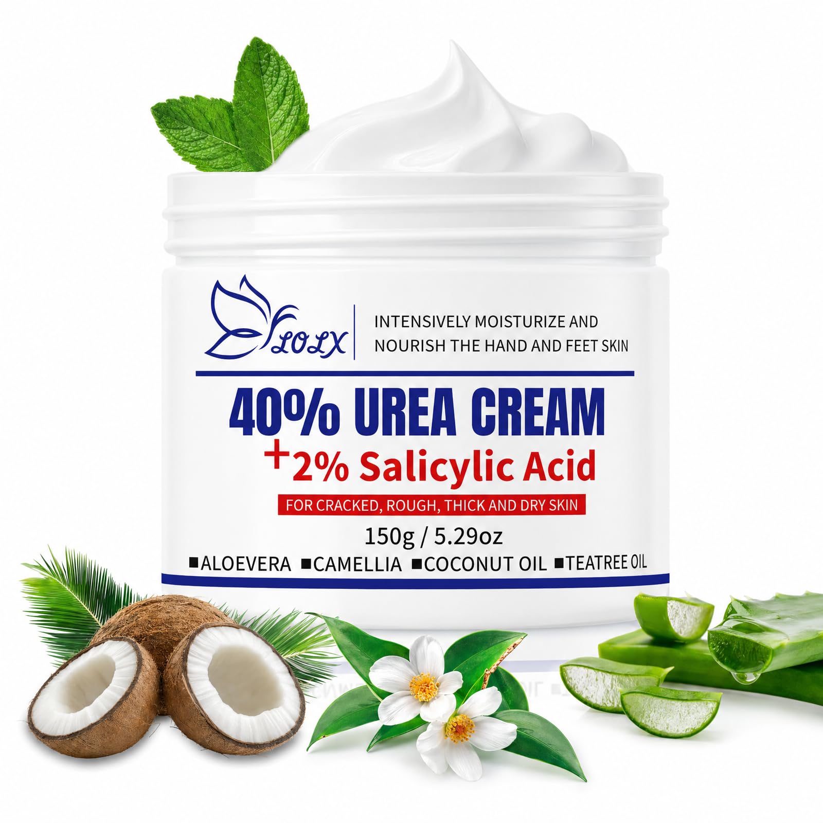 LOLX Urea Cream 40 Percent for Feet Maximum Strength, Urea Cream 40% Plus Salicylic Acid 2% for Rough, Dry, Thick & Cracked Skin