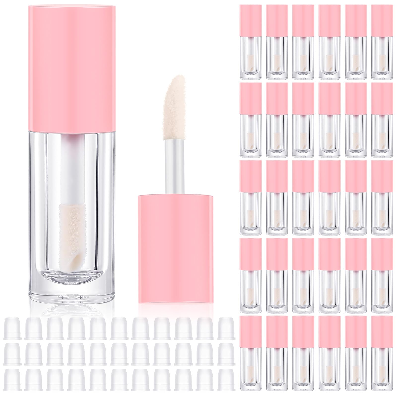 Tatuo 30 Pcs Pink 6ml Empty Lip Gloss Tubes with Wand Bulk Lip Refillable Gloss Containers Cosmetic Bottles with Rubber Stoppers