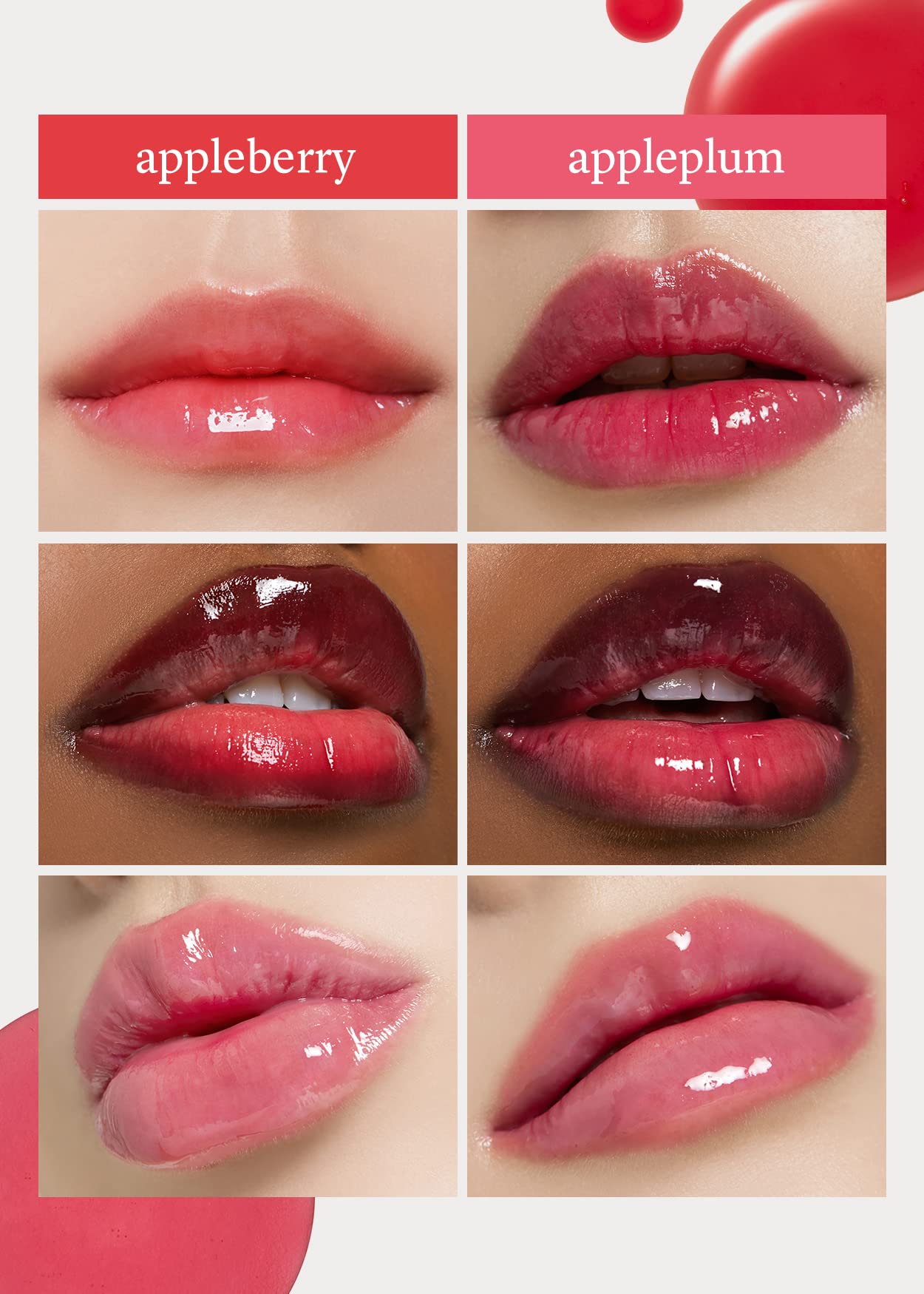 Nooni Appleseed Lip Oil Set - Appleberry & Appleplum | With Apple Seed Oil, Lip Oil Duo, Lip Stain, Long-Lasting, Plumping, Gift