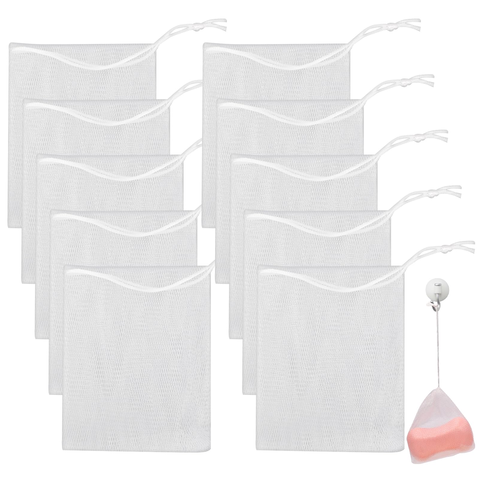 Mozeat Lens 10 Pcs Exfoliating Mesh Soap Saver Pouch Bag Mesh Soap Bag Soap Handmade Soap Bubble Mesh Net Bags With Drawstring M