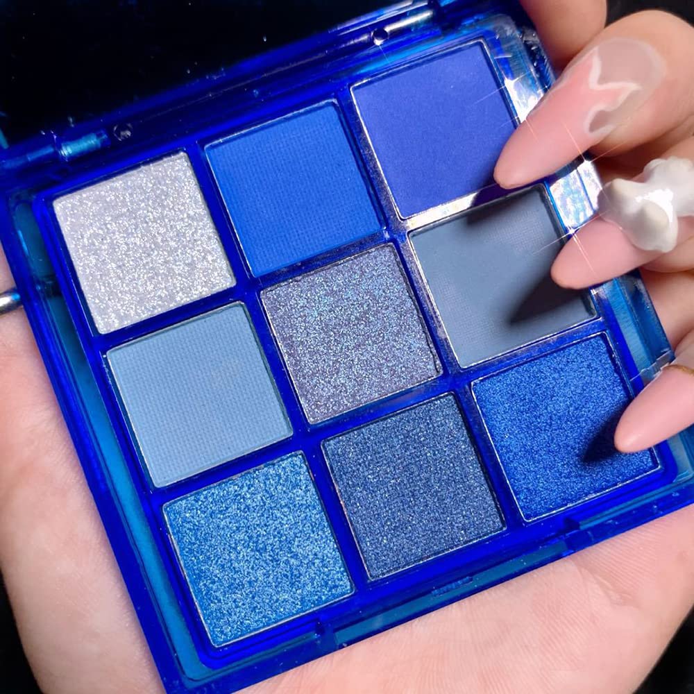 Yeweian Blue Eyeshadow Palette, 9 Colors Glitter Matte Eyeshadow Makeup Palette,Silver Grey Light Blue Eyeshadow Palette, Highly
