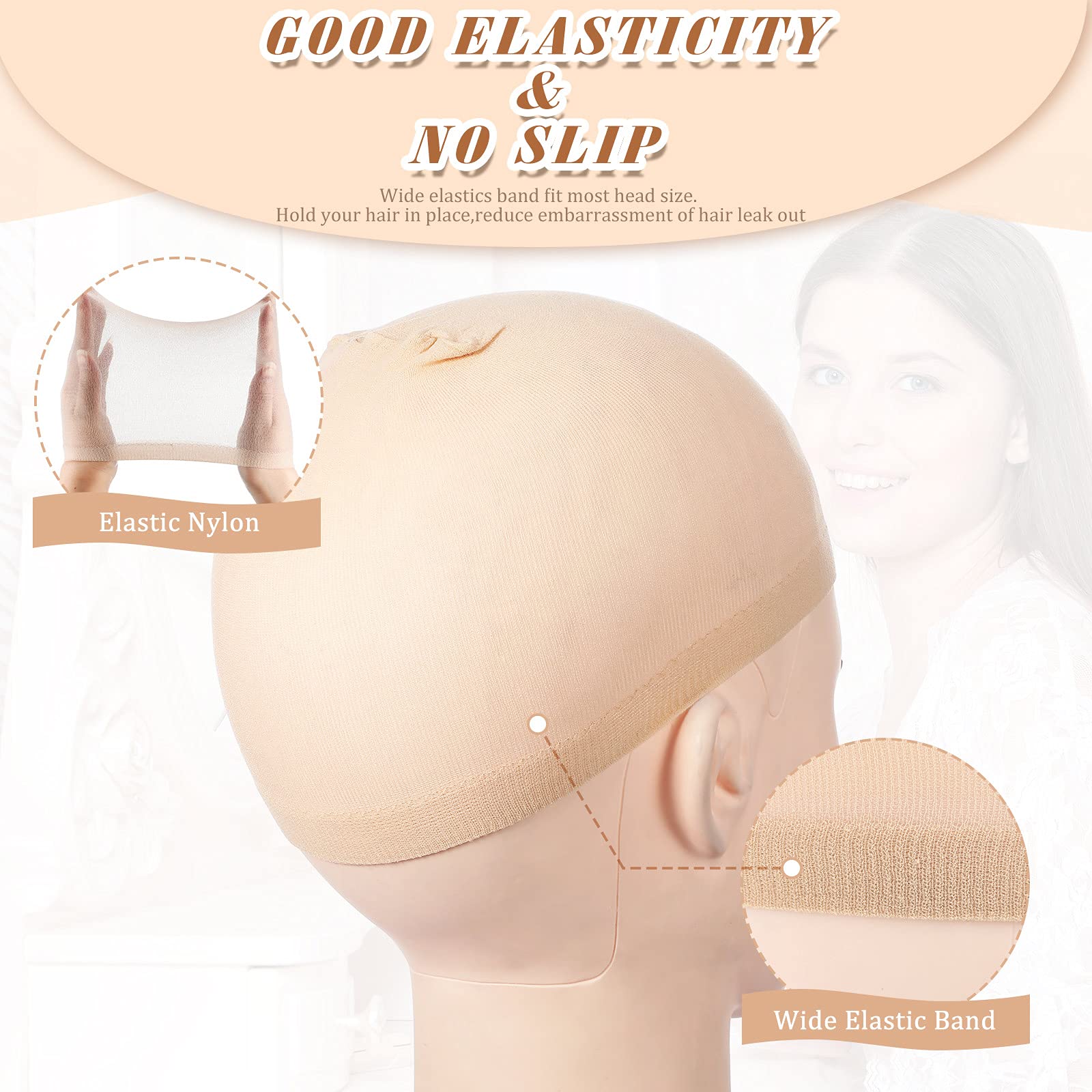 Waydress 100 Pieces Wig Cap Elastic Medium Nylon Stocking Caps Stretchy Stocking Wig Caps Secure Your Hair, Lightweight, Breatha