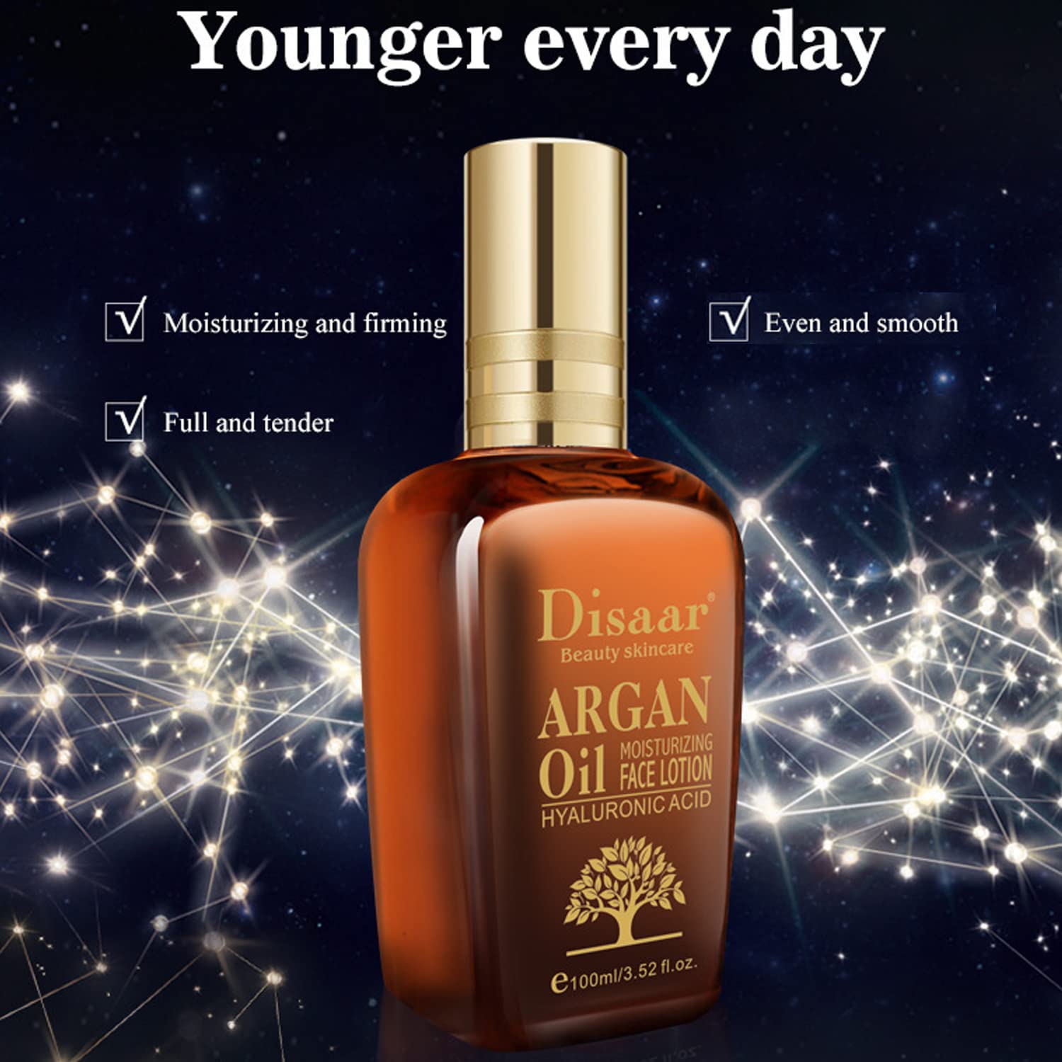 Disaar Beauty Argan Oil Moisturizing Face Lotion Hyaluronic Acid Anti-Aging Shrink Pores 100Ml/3.52Fl.Oz